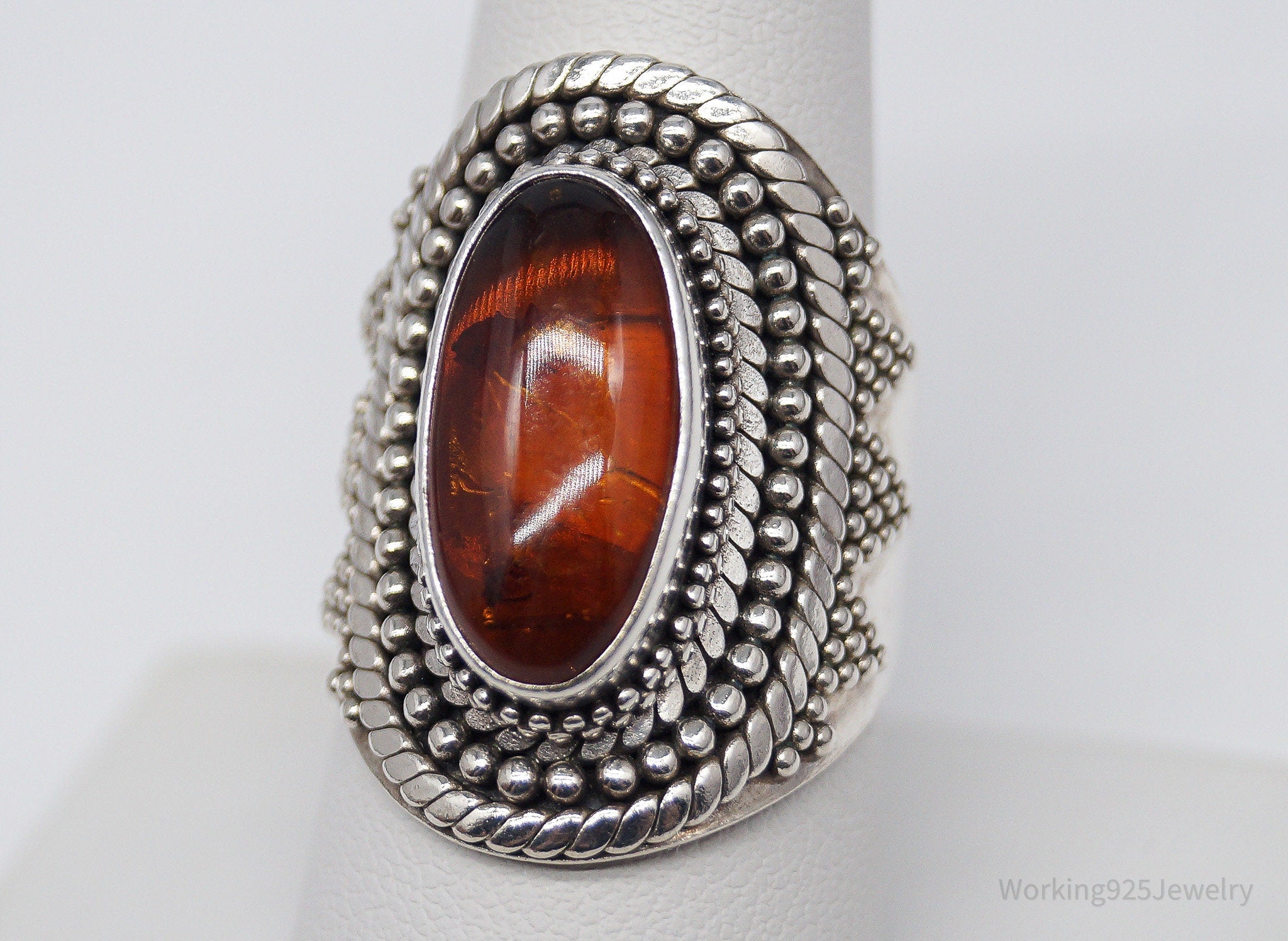 Vintage BA Suarti Amber Sterling Silver Ring - Size 8.75