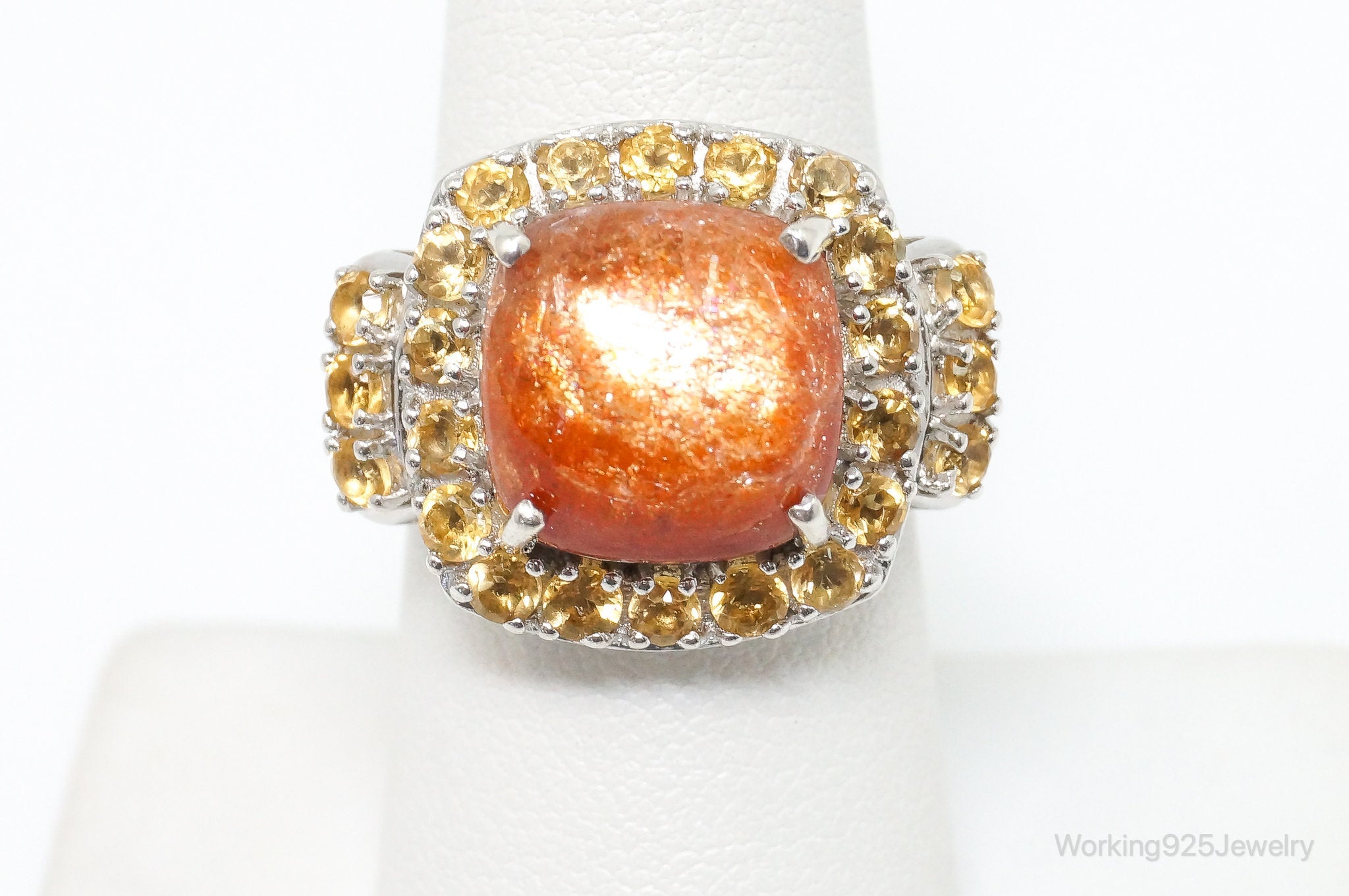 Vintage Orange Gemstone Citrine Sterling Silver Statement Ring SZ 7.25