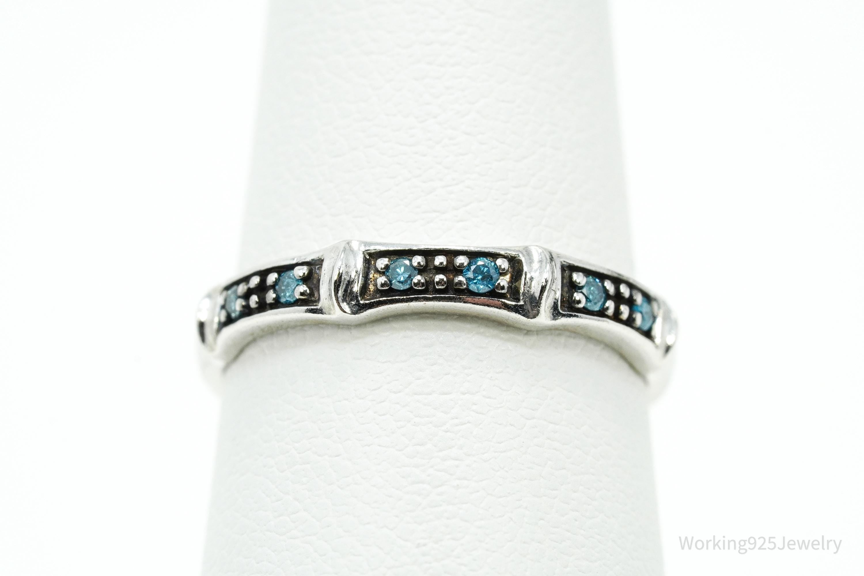 VTG Designer JS Blue Diamond Sterling Silver Ring - Size 6