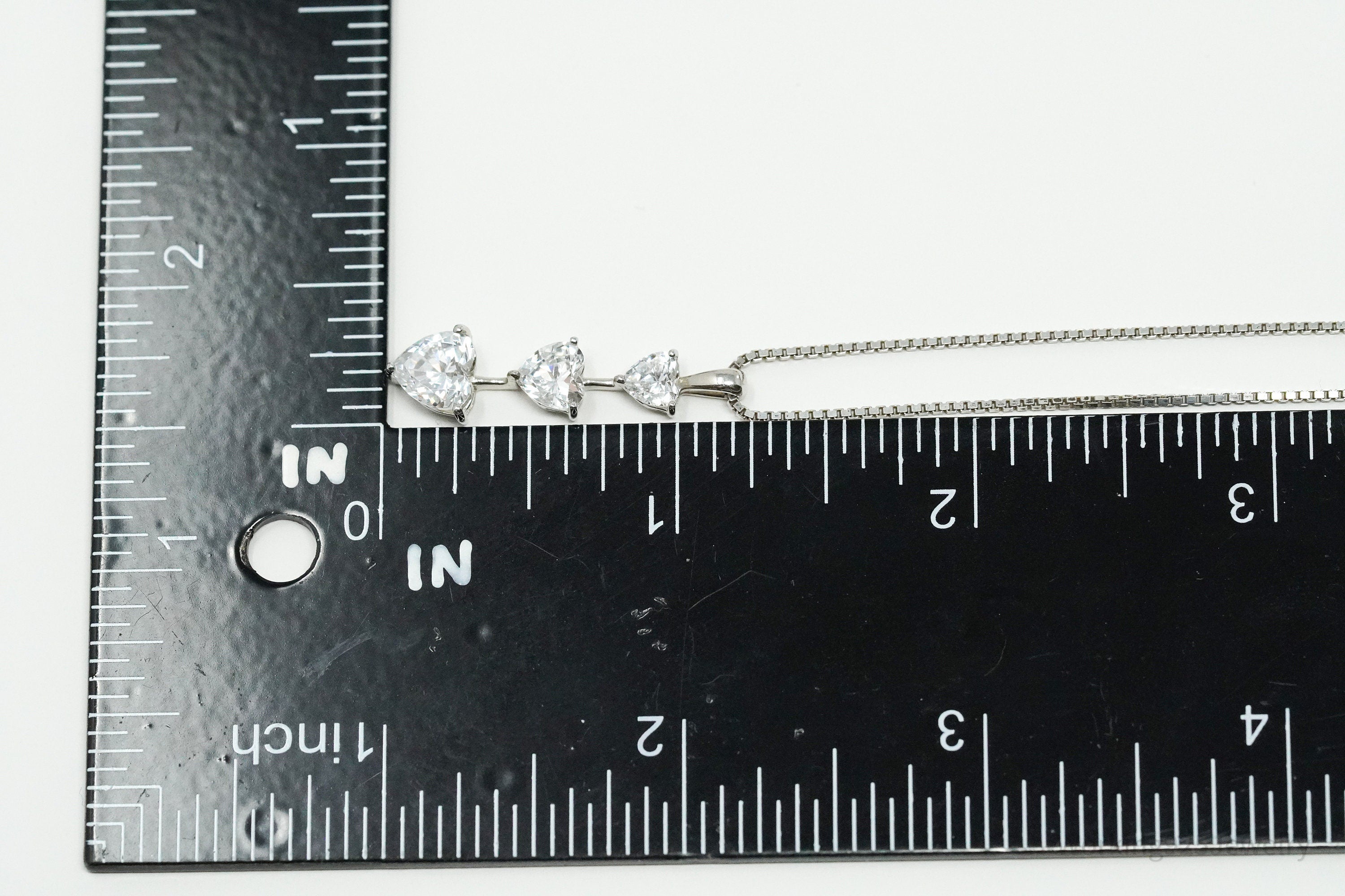 Vintage Cubic Zirconia Hearts Sterling Silver Necklace 20"