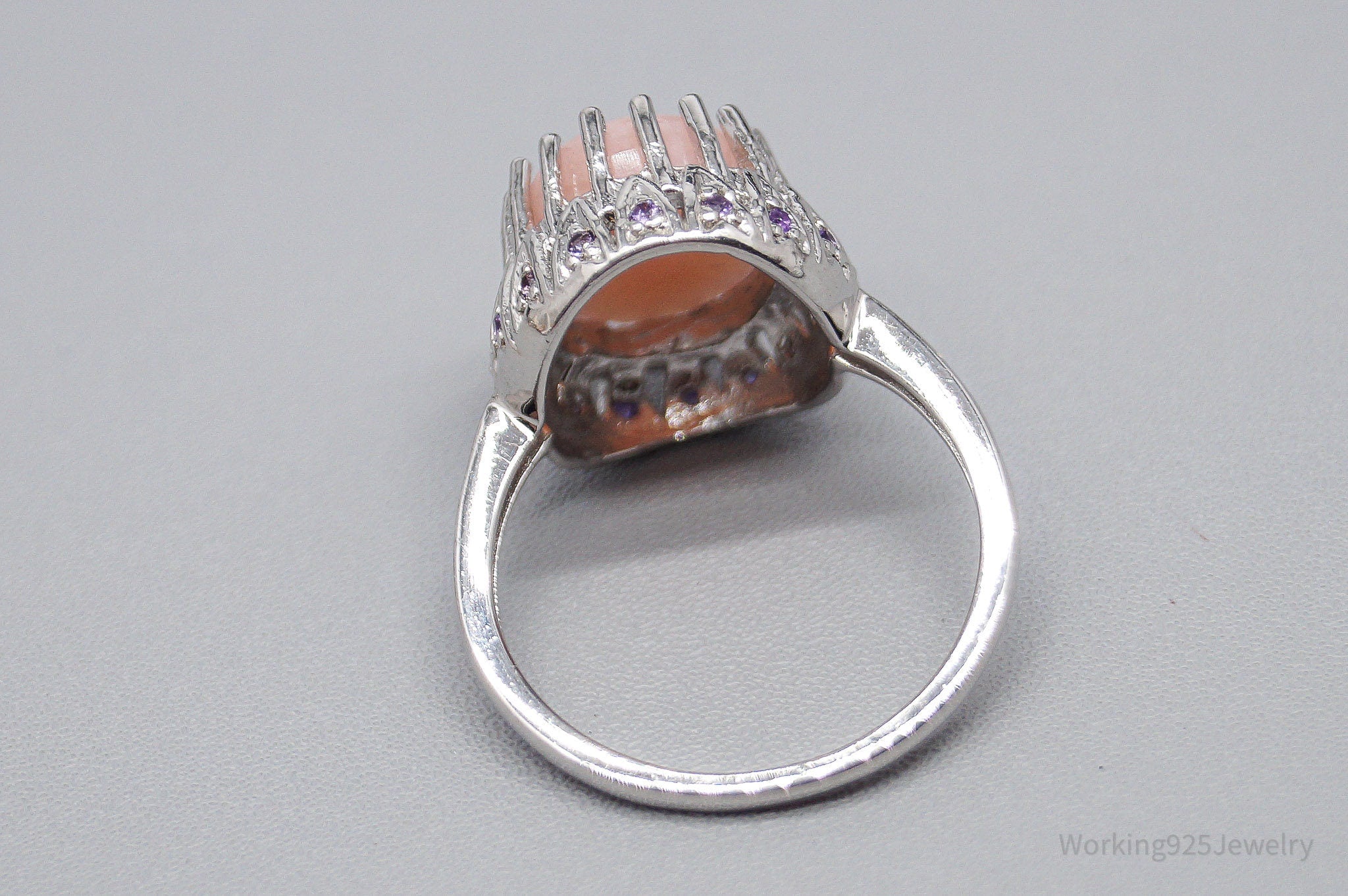 Vintage Pink Opal & Amethyst Sterling Silver Ring - Size 7