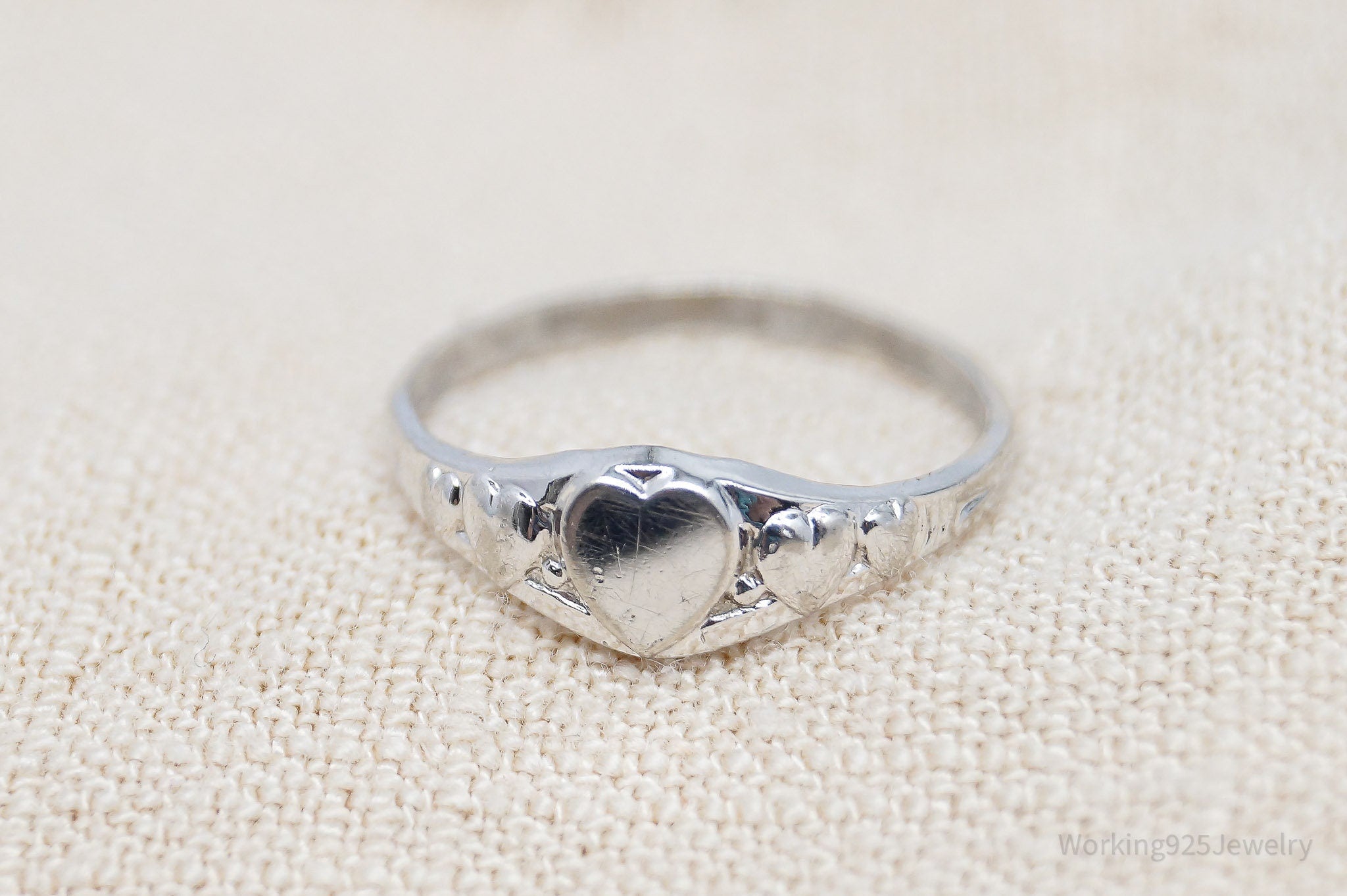 Antique Designer Kiddiegem Hearts Pattern Sterling Silver Ring - Size 4