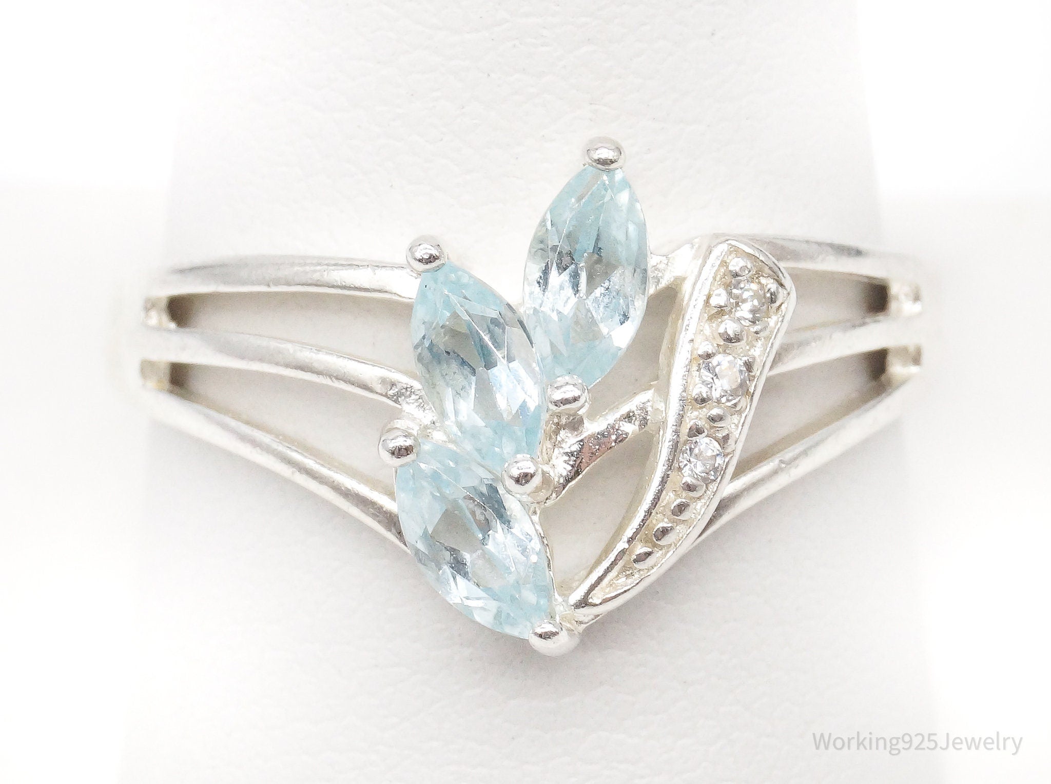 Vintage Designer NV Blue Topaz Cubic Zirconia Sterling Silver Ring - Size 10