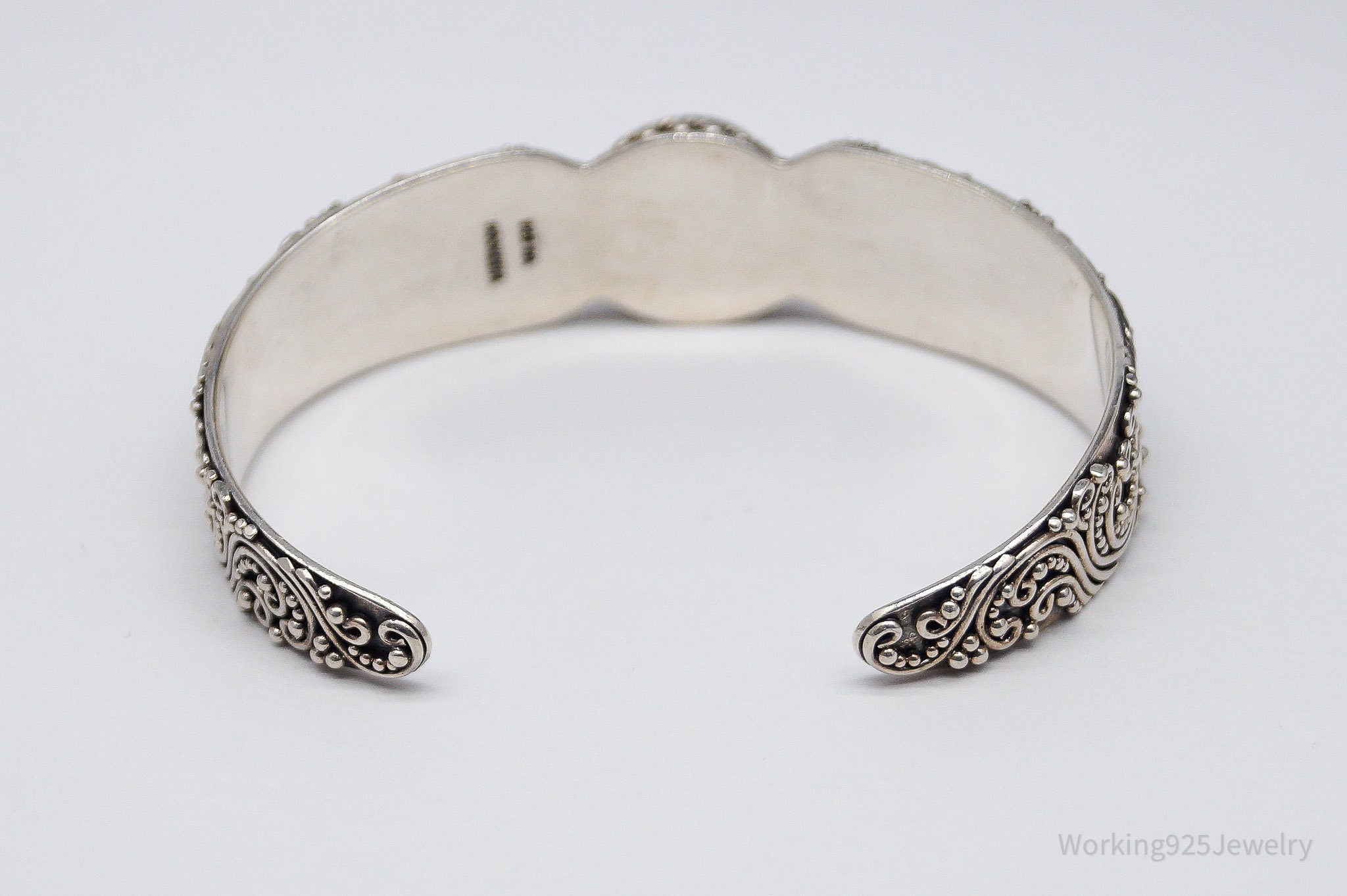 Vintage Designer BA Suarti Mother Of Pearl Sterling Silver Cuff Bracelet 7.25"