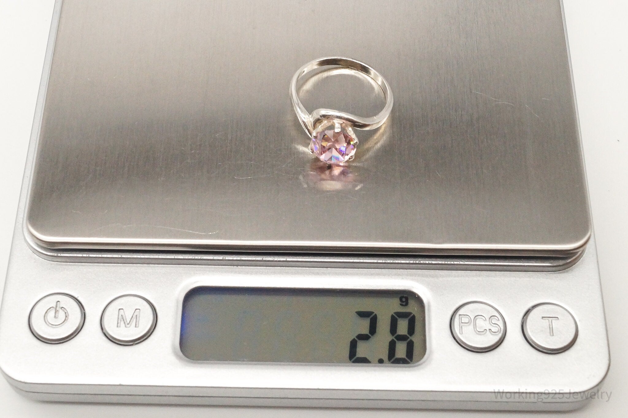 Vintage Pink Cubic Zirconia Sterling Silver Ring - Size 6.75