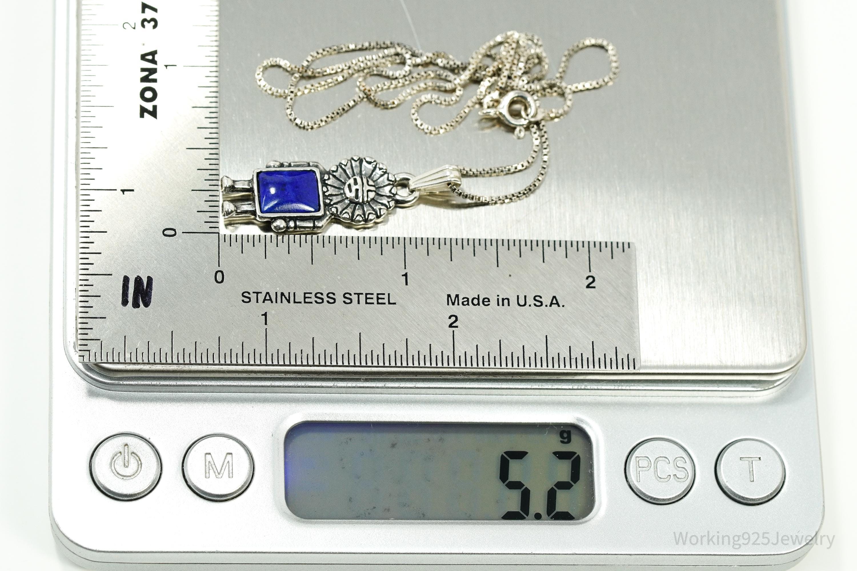 Vintage Native Carolyn Pollack Lapis Lazuli Tawa Sterling Silver Necklace 18"