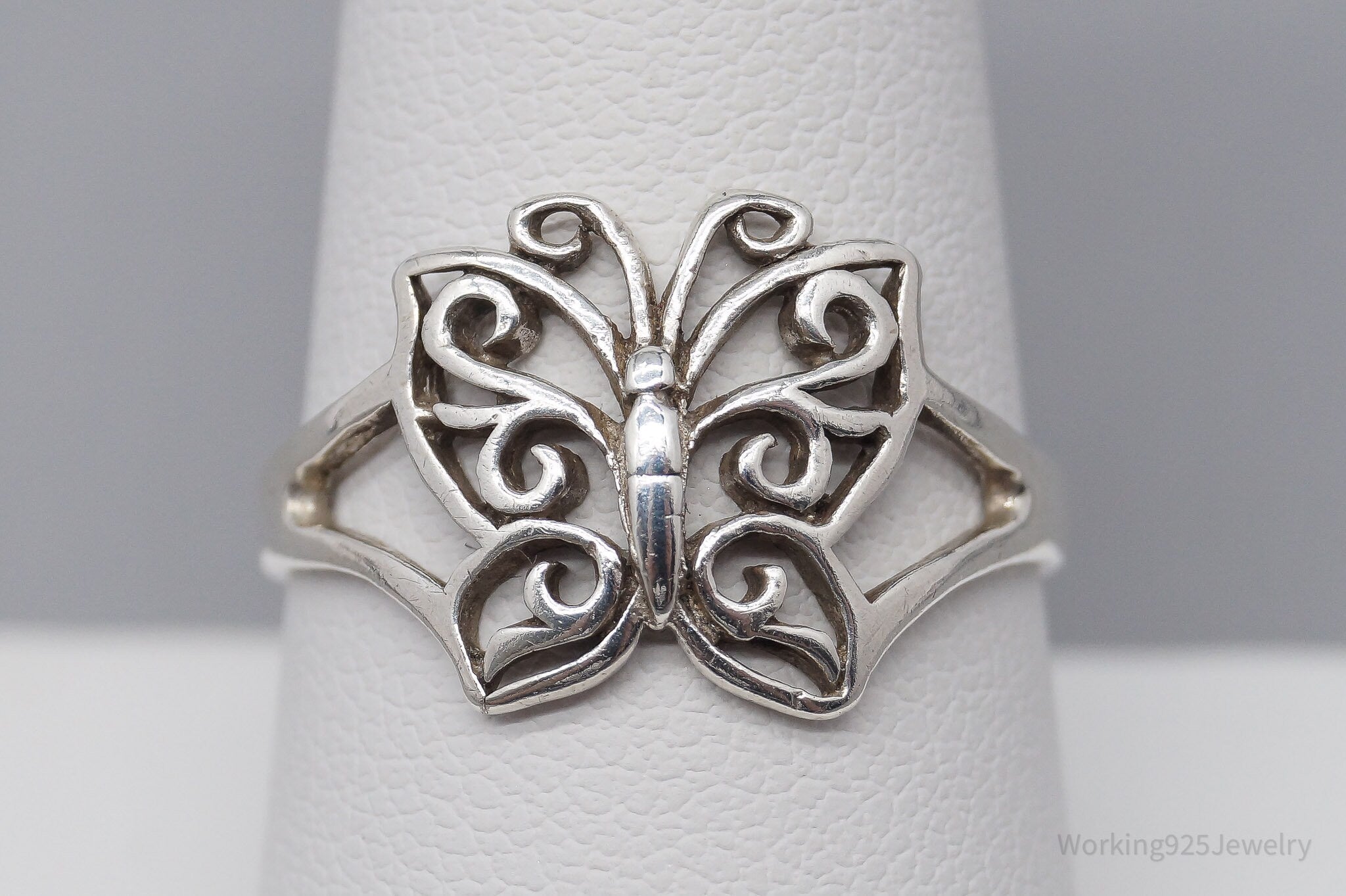 Vintage Butterfly Swirls Sterling Silver Ring - Size 9.25