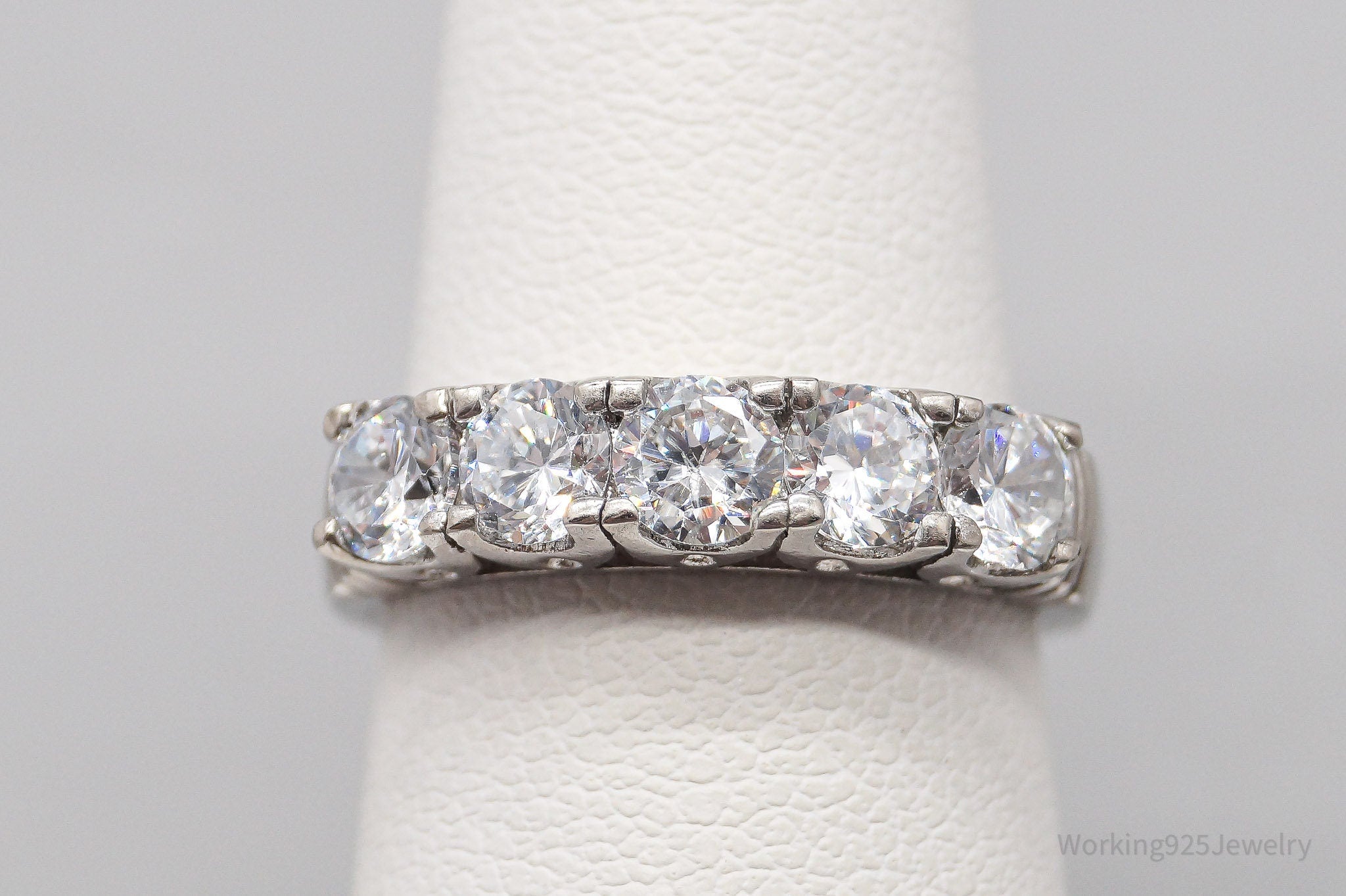 Vintage Cubic Zirconia Sterling Silver Ring - Size 5.75