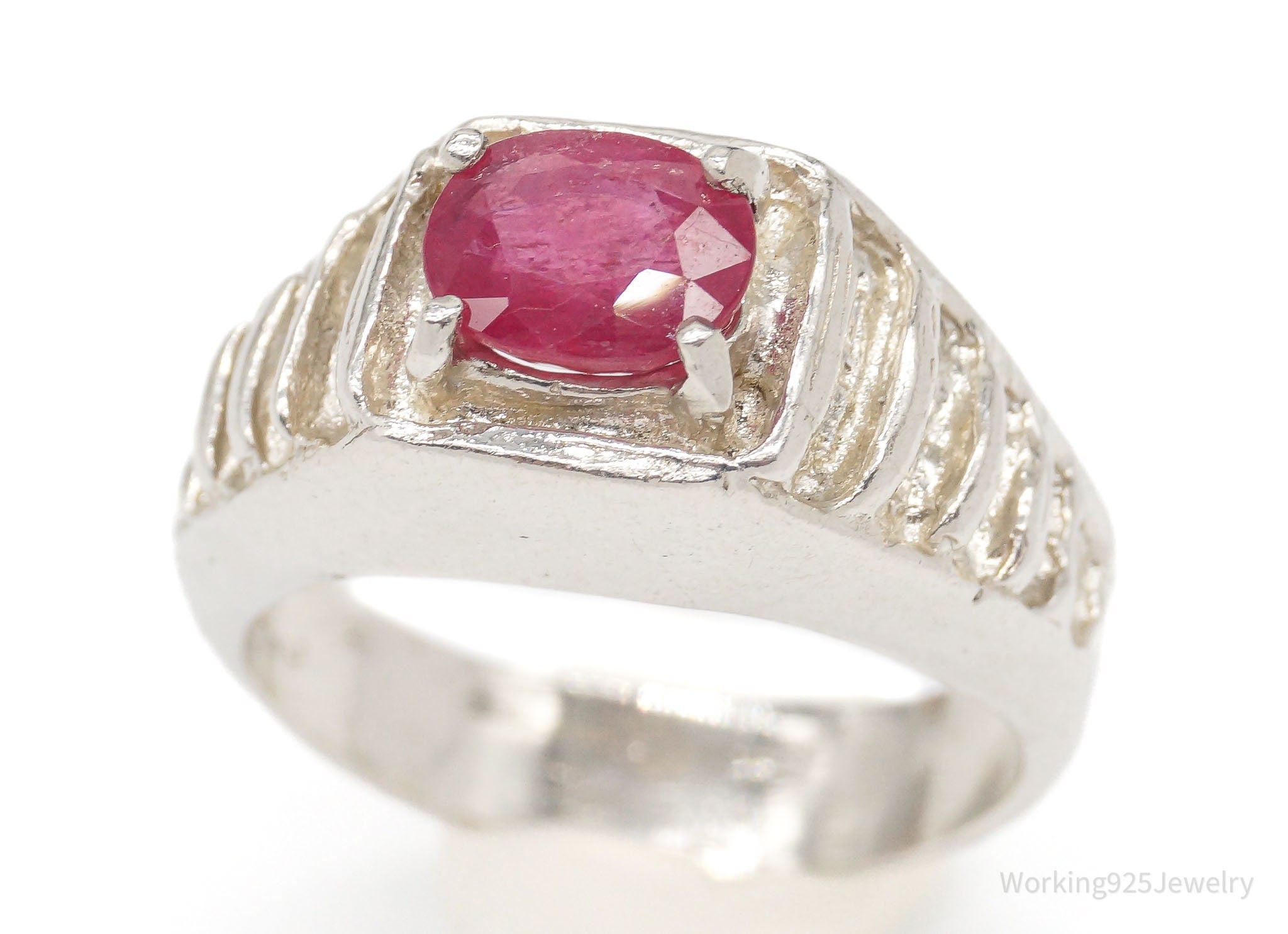 Vintage Ruby Sterling Silver Ring - Size 10.25