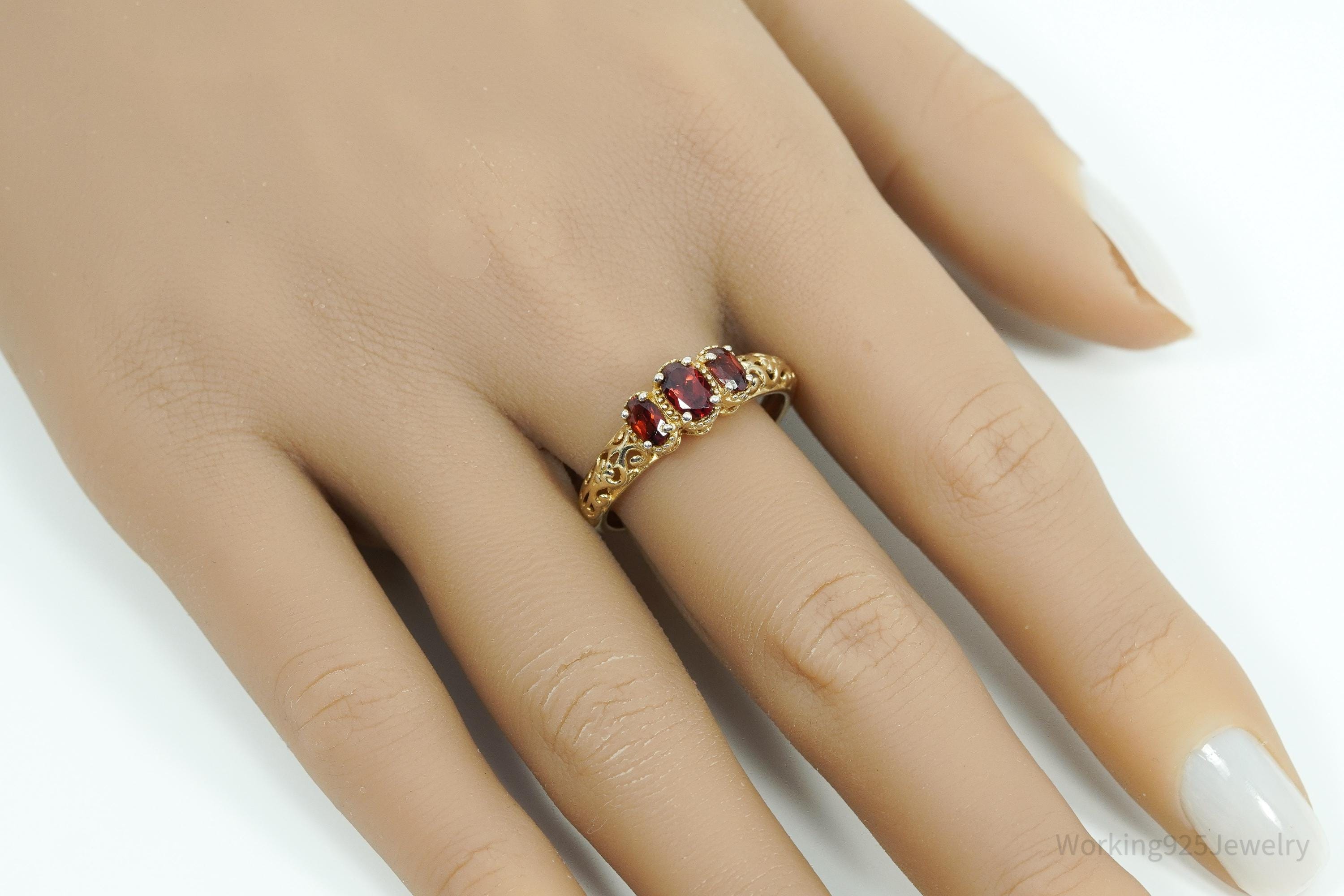 Vintage Garnet Gold Vermeil Sterling Silver Ring - Size 10.25