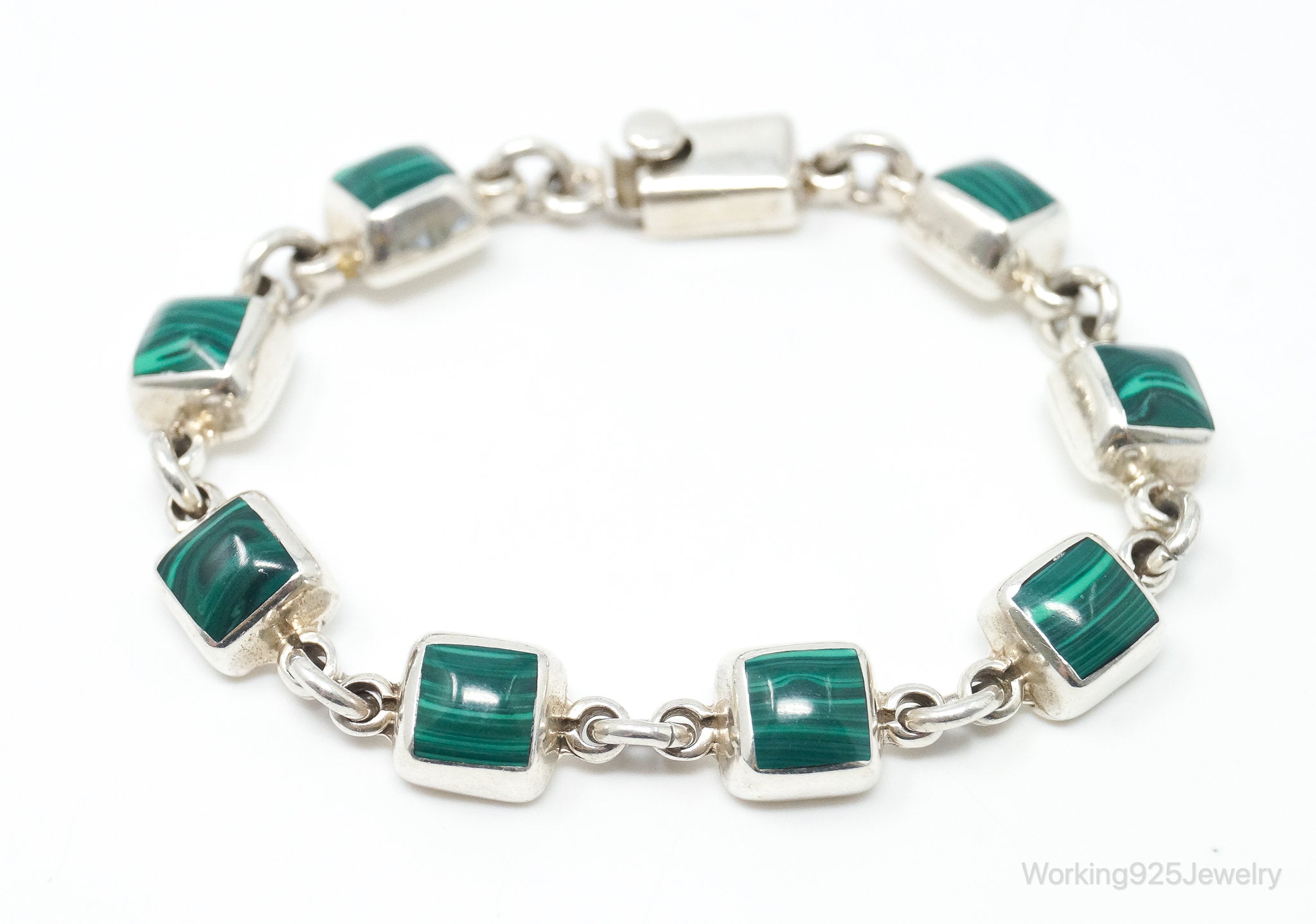 Vintage Taxco Mexico Malachite Southwestern Sterling Silver Bracelet