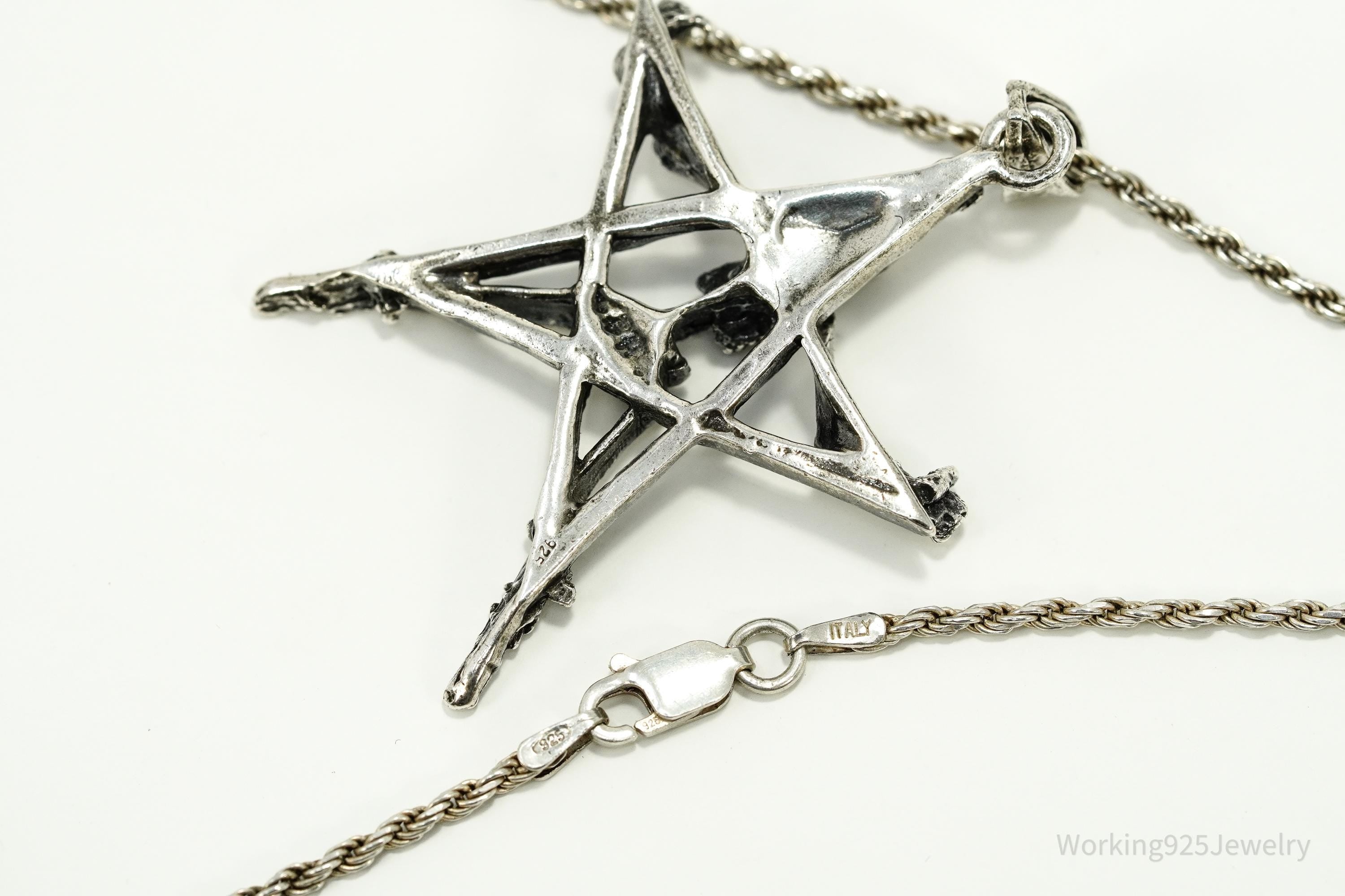 Vintage Skeleton Pentagram Sterling Silver Necklace 20"