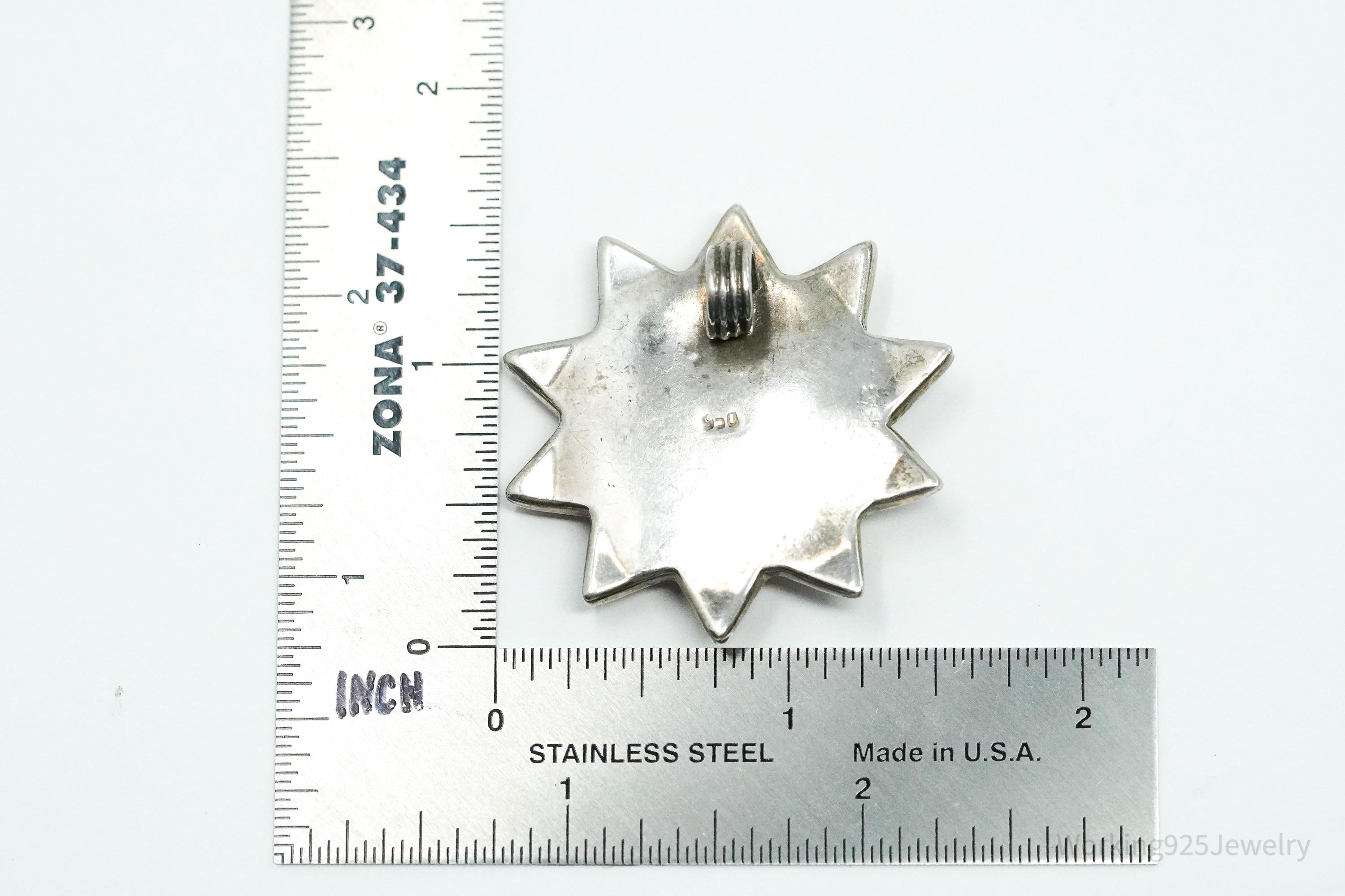 Large Vintage Multi Stone Inlay Sun Face 950 Silver Pendant