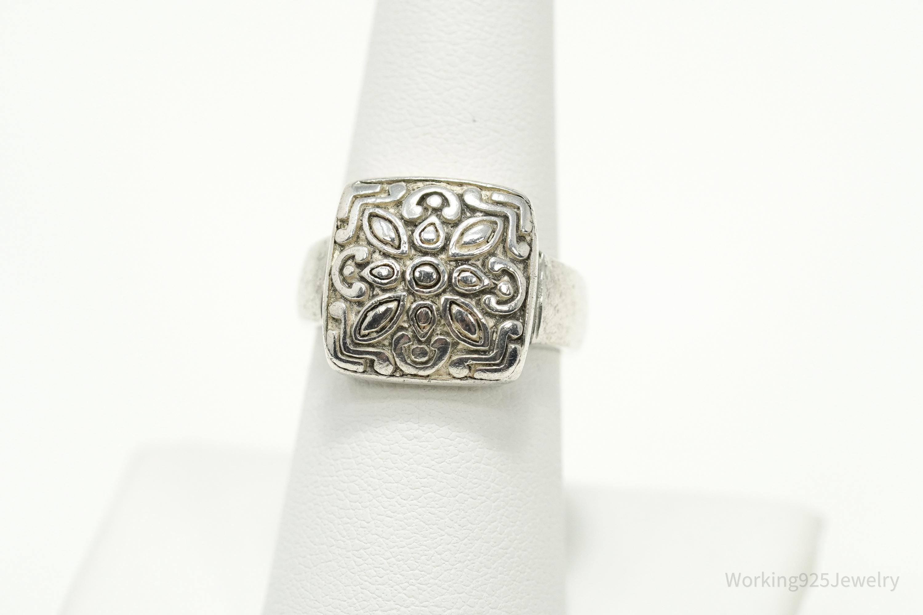 Vintage Floral Scroll Top Sterling Silver Ring - Size 7.75