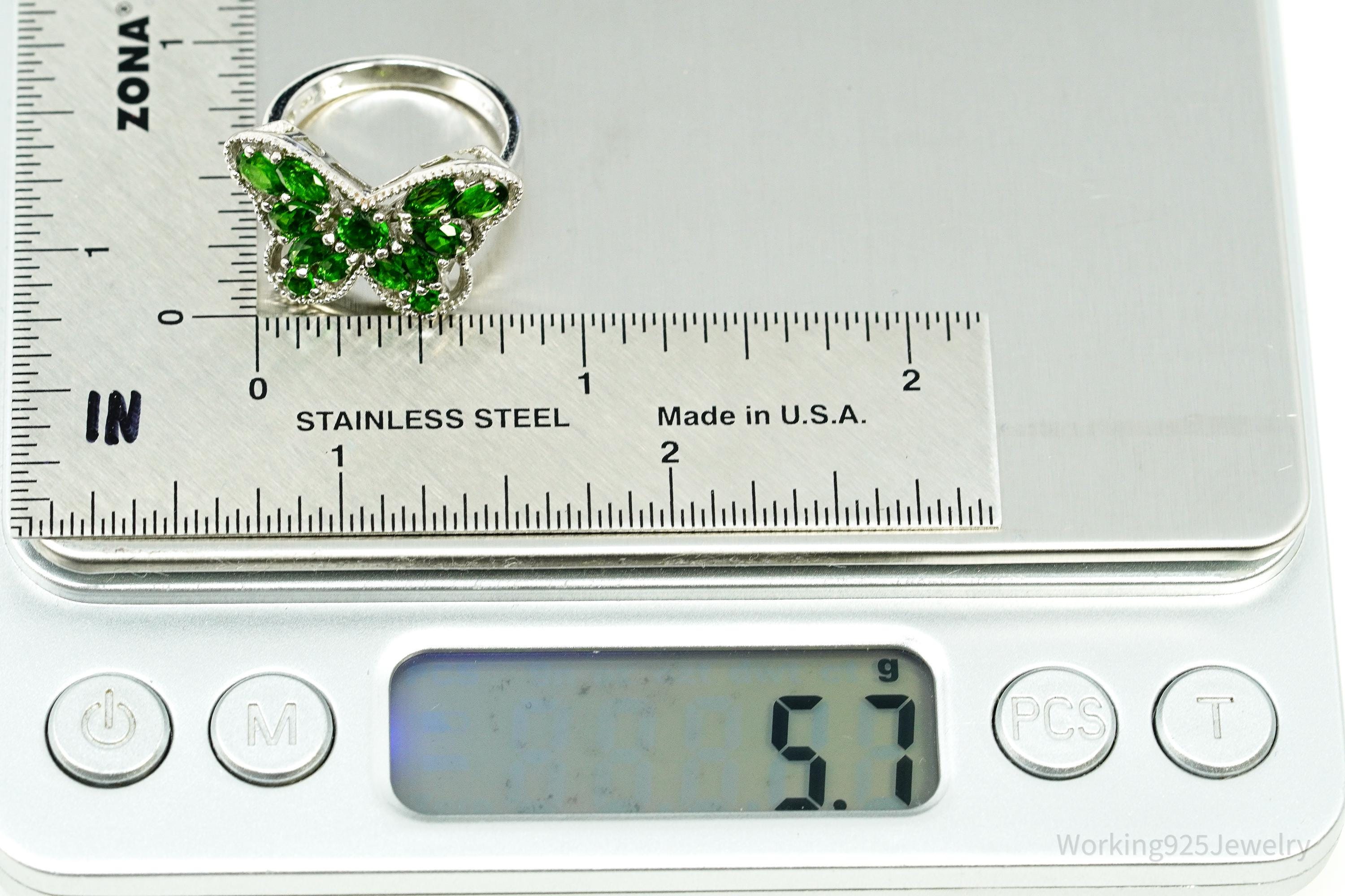 Green Chrome Diopside Butterfly Sterling Silver Ring - Size 7