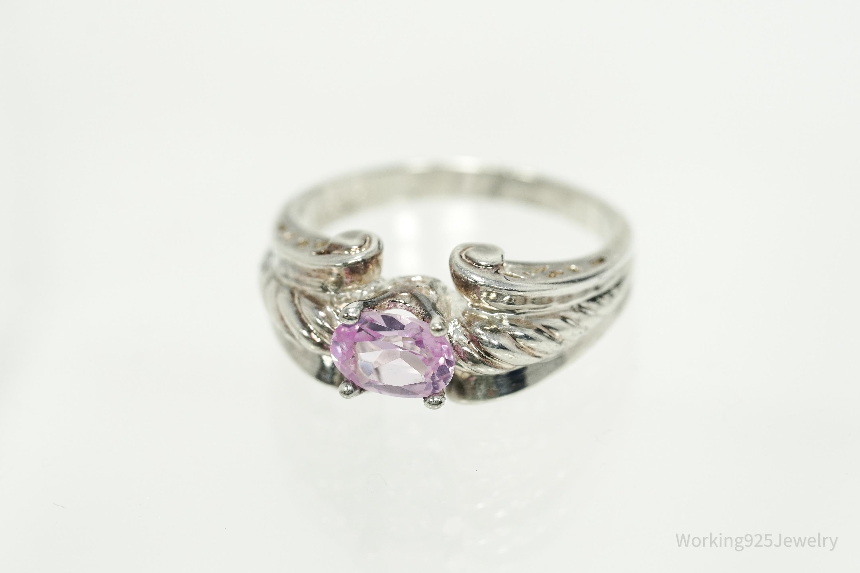 Vintage Lab Pink Sapphire Sterling Silver Ring - Size 8.25