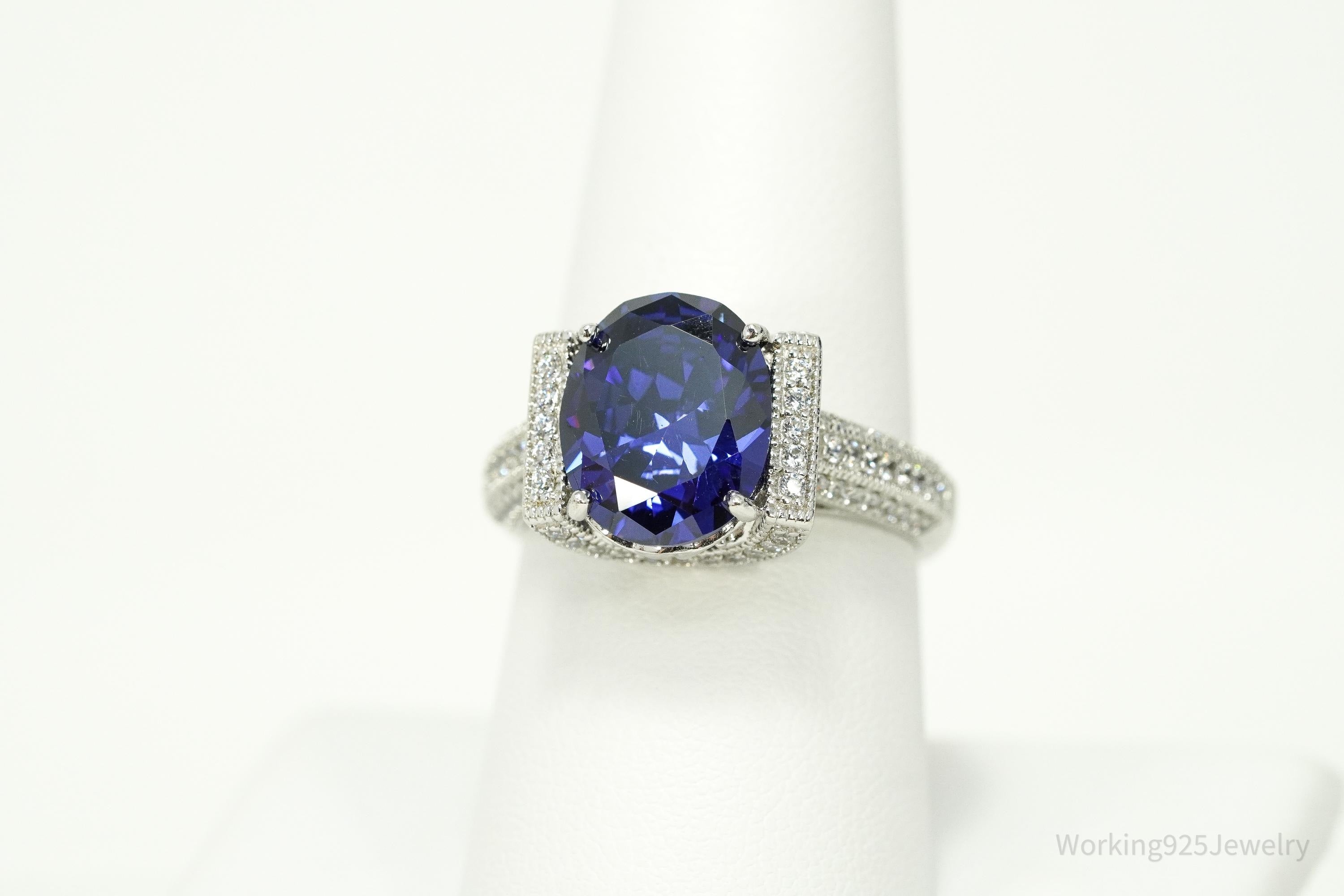 Vanna K Tanzanite Blue And White Cubic Zirconia Platineve Sterling Silver Ring - Size 8