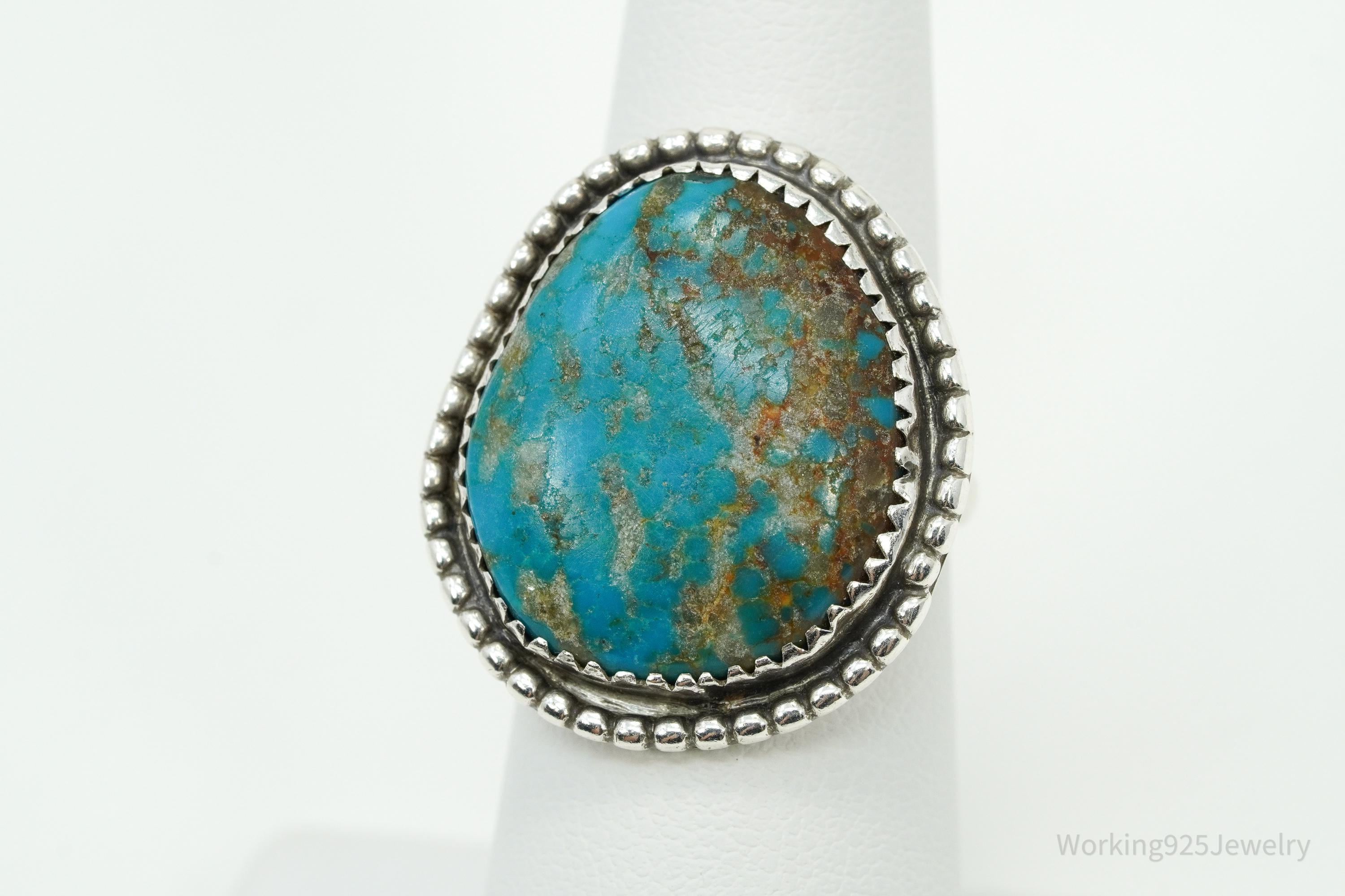 Vintage Native American Turquoise Unsigned Silver Ring - Size 6
