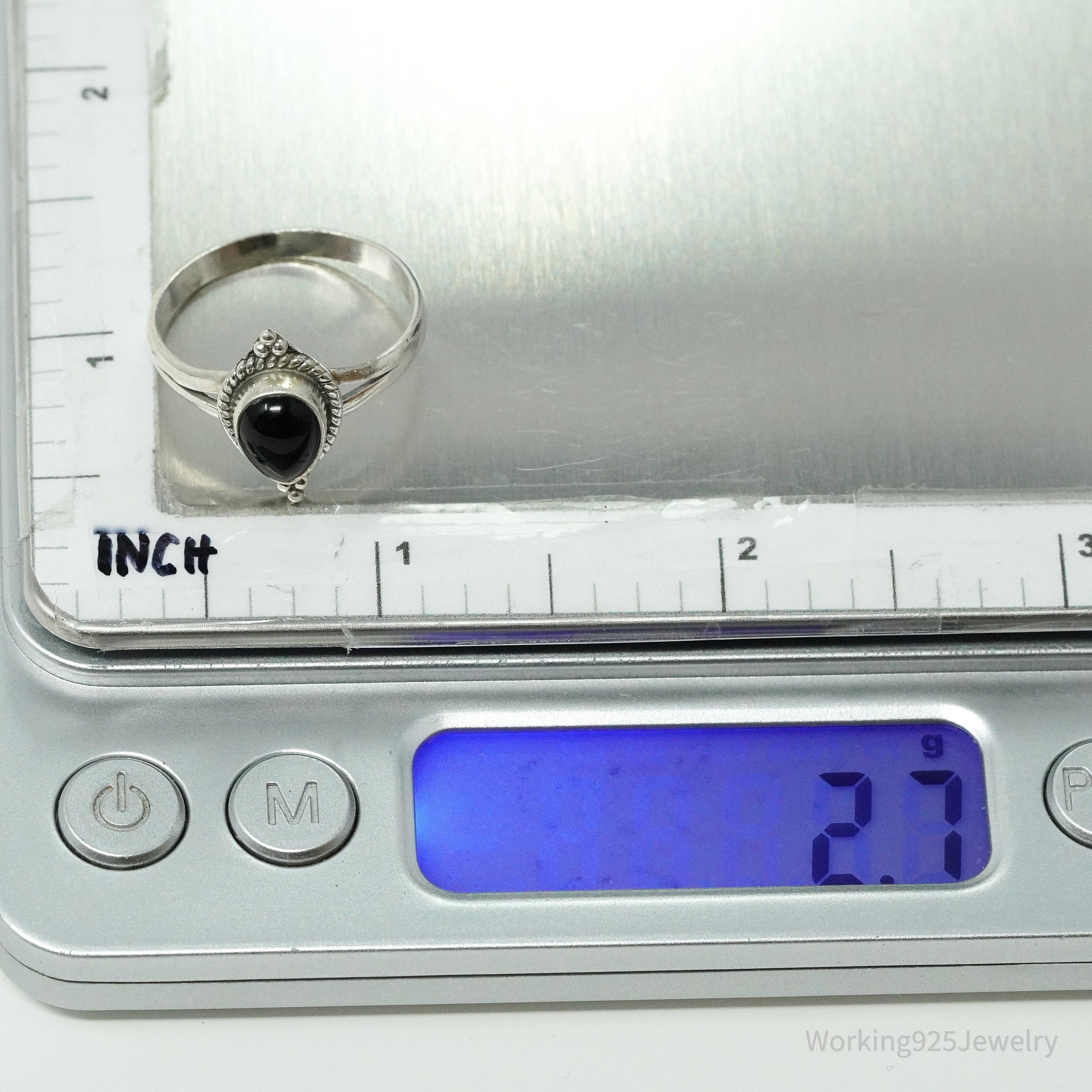 Vintage Black Onyx Sterling Silver Ring - Size 9.25