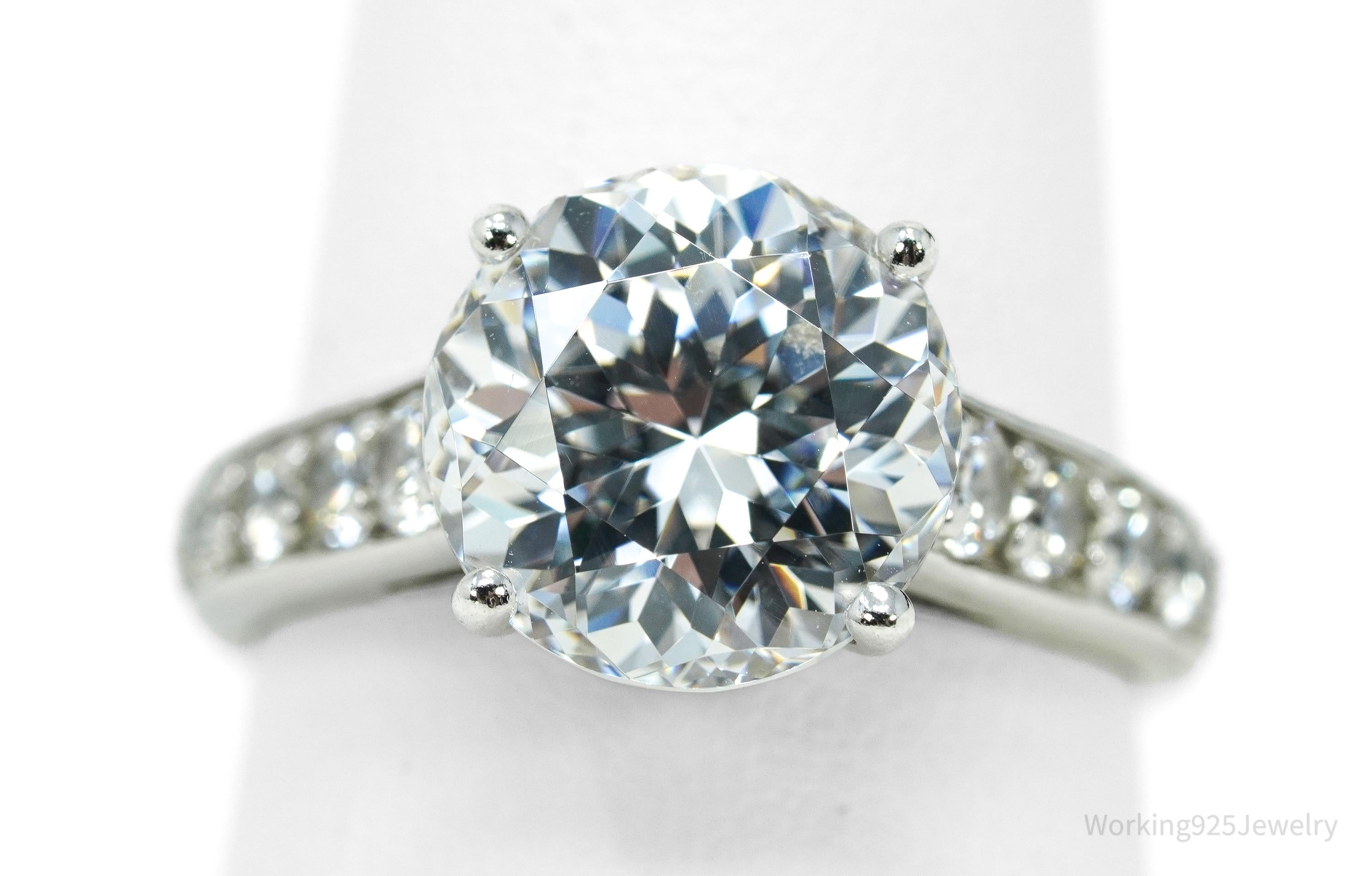 Vintage Cubic Zirconia Platinum Clad Sterling Silver Ring - Size 8.25