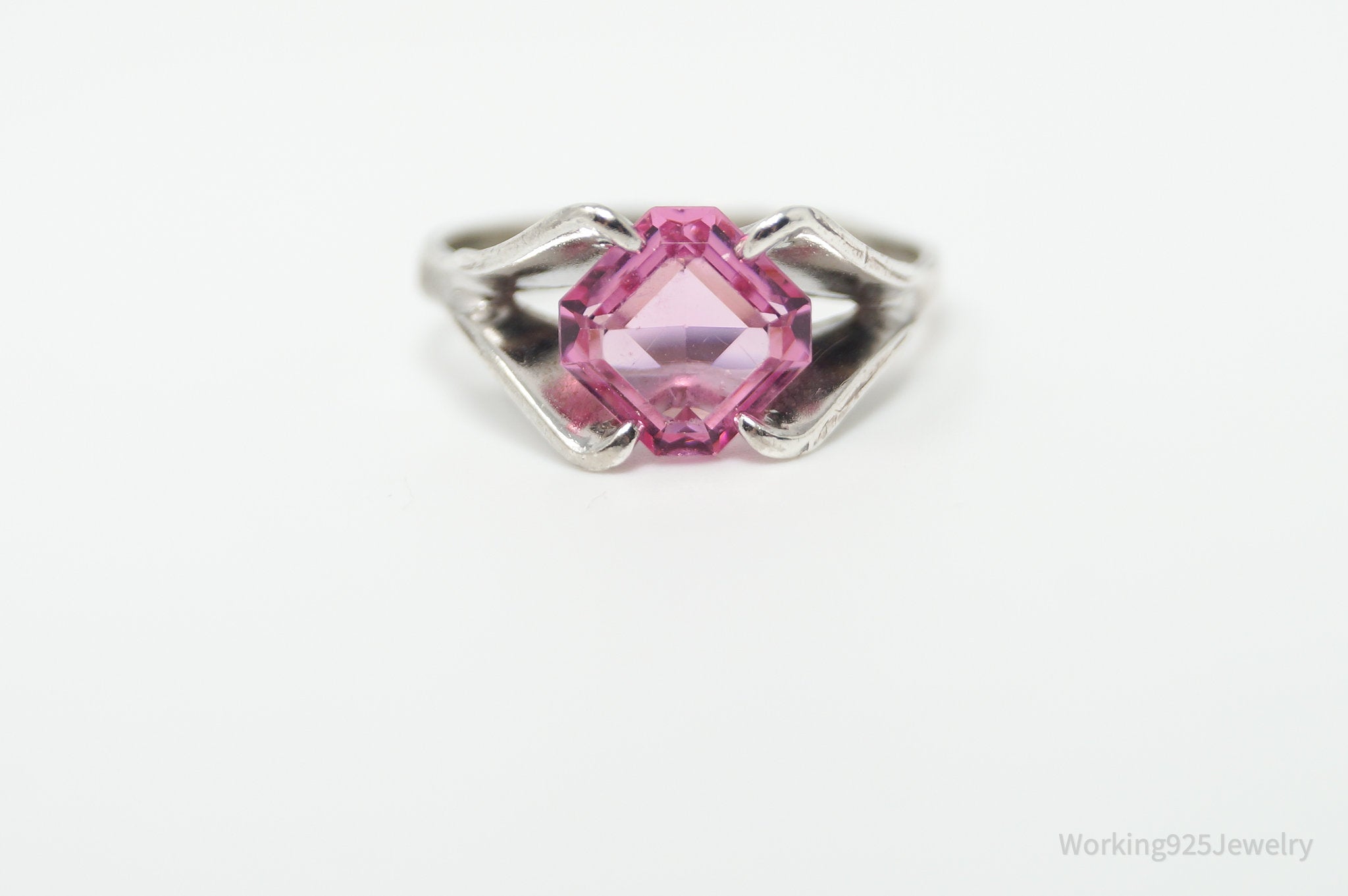 Antique Joseph Esposito Espo Pink Art Glass Sterling Silver Ring Size 4.75