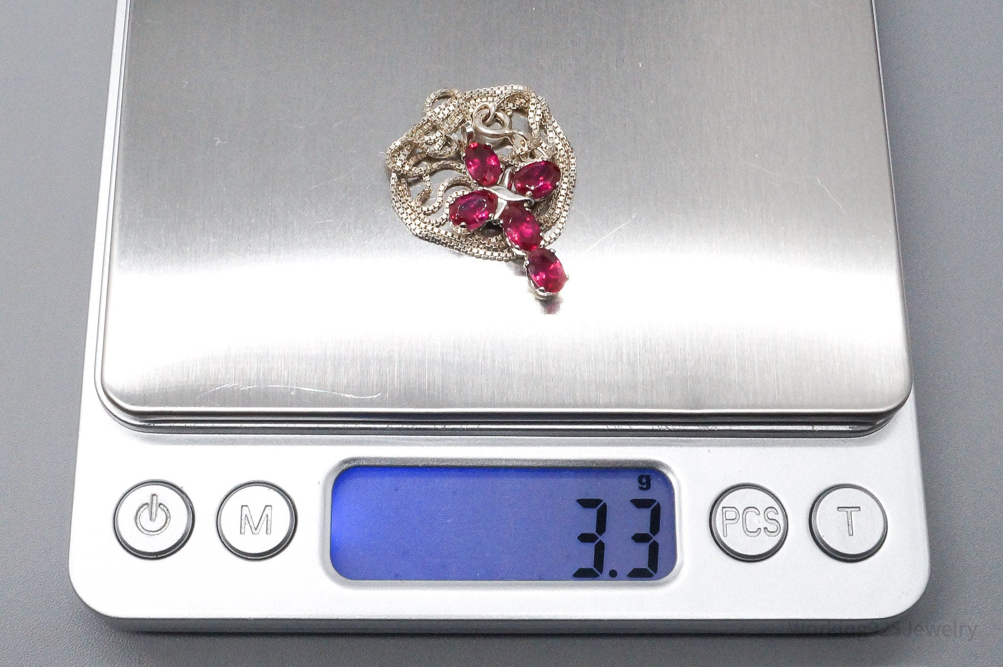 Vintage Lab Ruby Cross Sterling Silver Necklace 16"