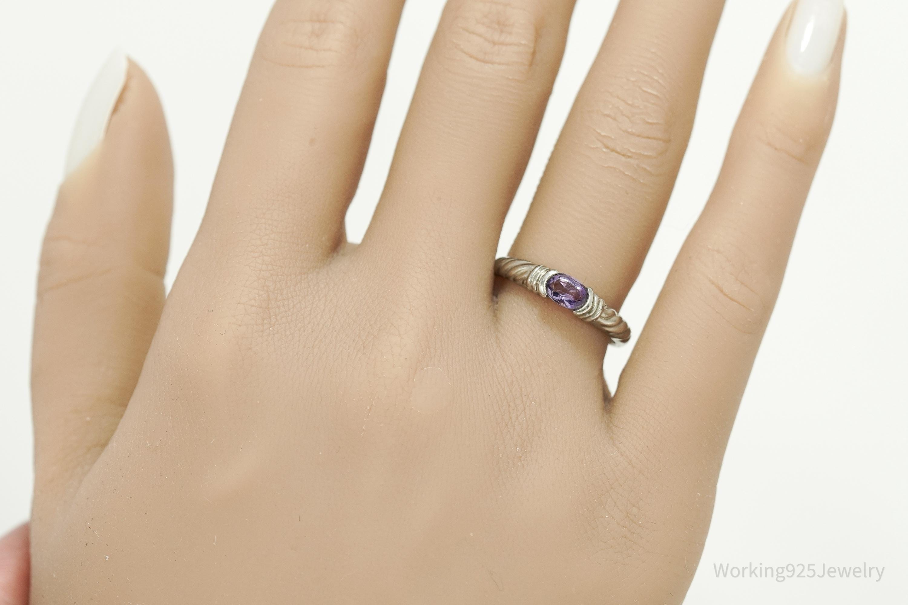 Vintage Amethyst Sterling Silver Ring - Size 7.75