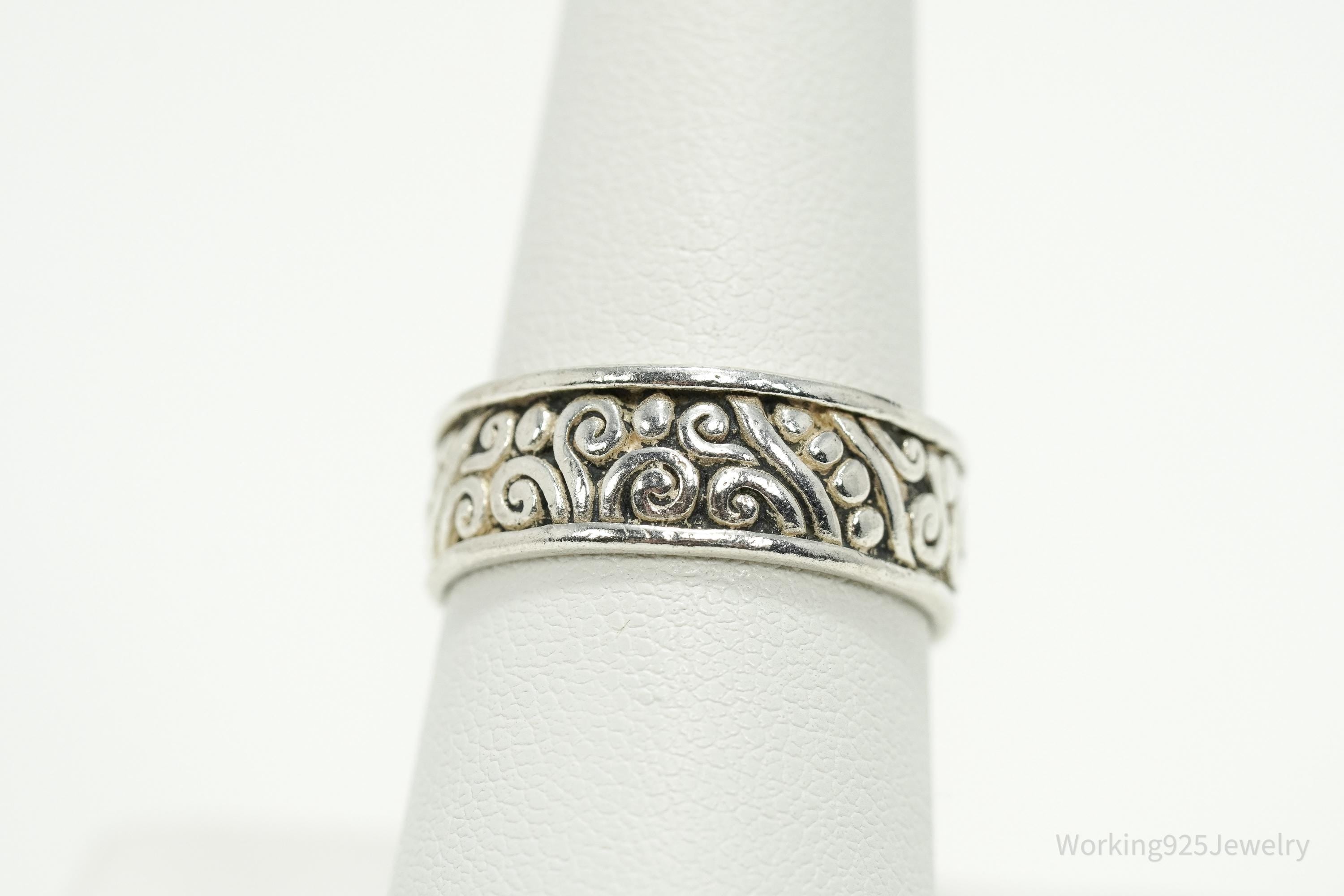 Vintage Scrolls & Swirls Sterling Silver Band Ring - Size 7.75