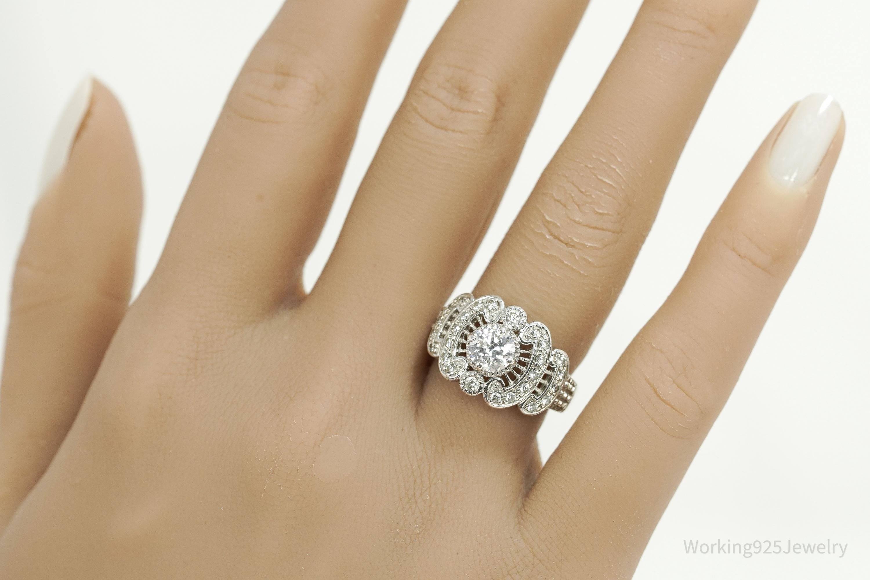 Vintage Cubic Zirconia Sterling Silver Ring - Size 7.25