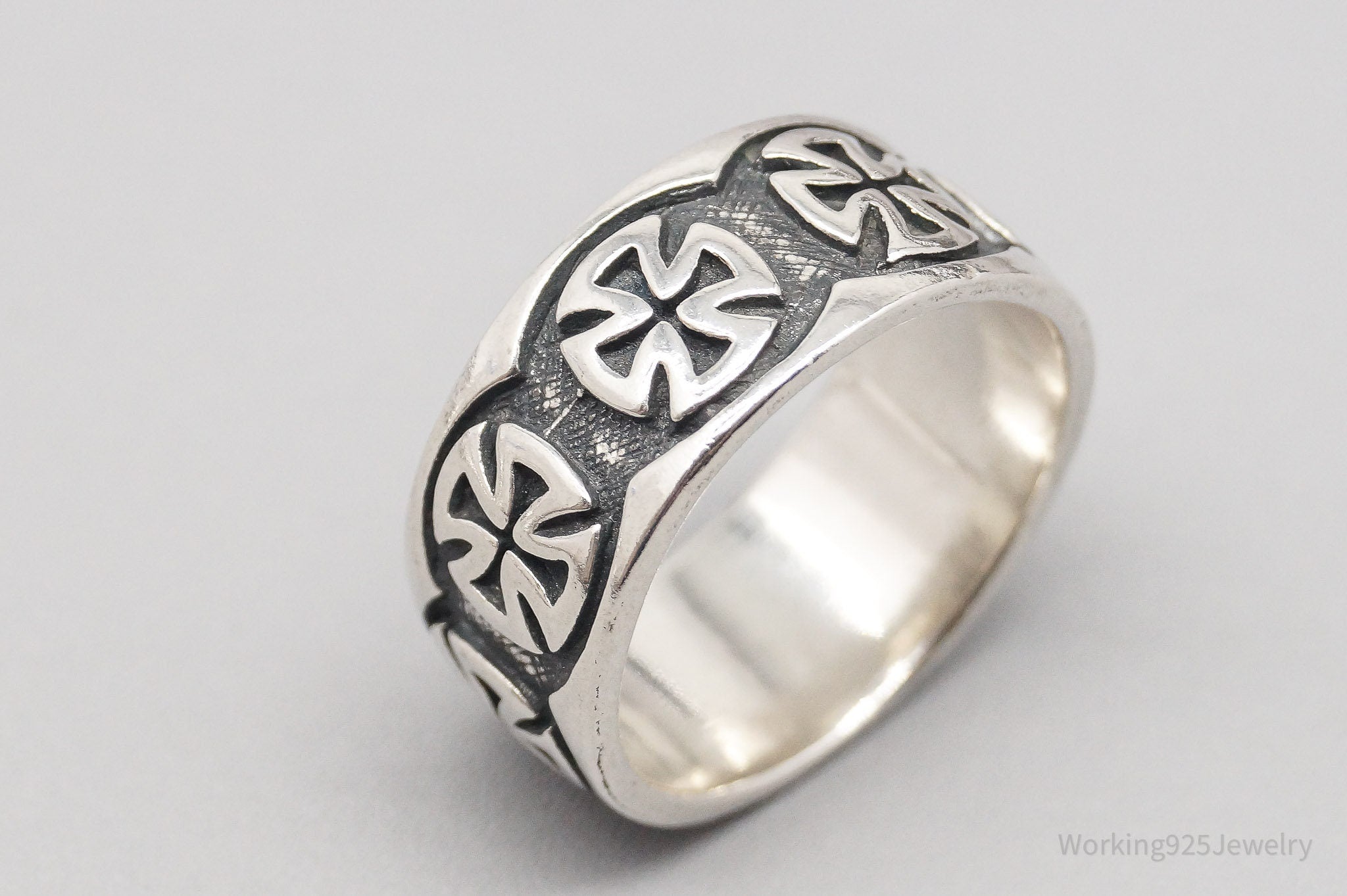 Vintage 103 Iron Crosses Sterling Silver Band Ring - Size 10.5