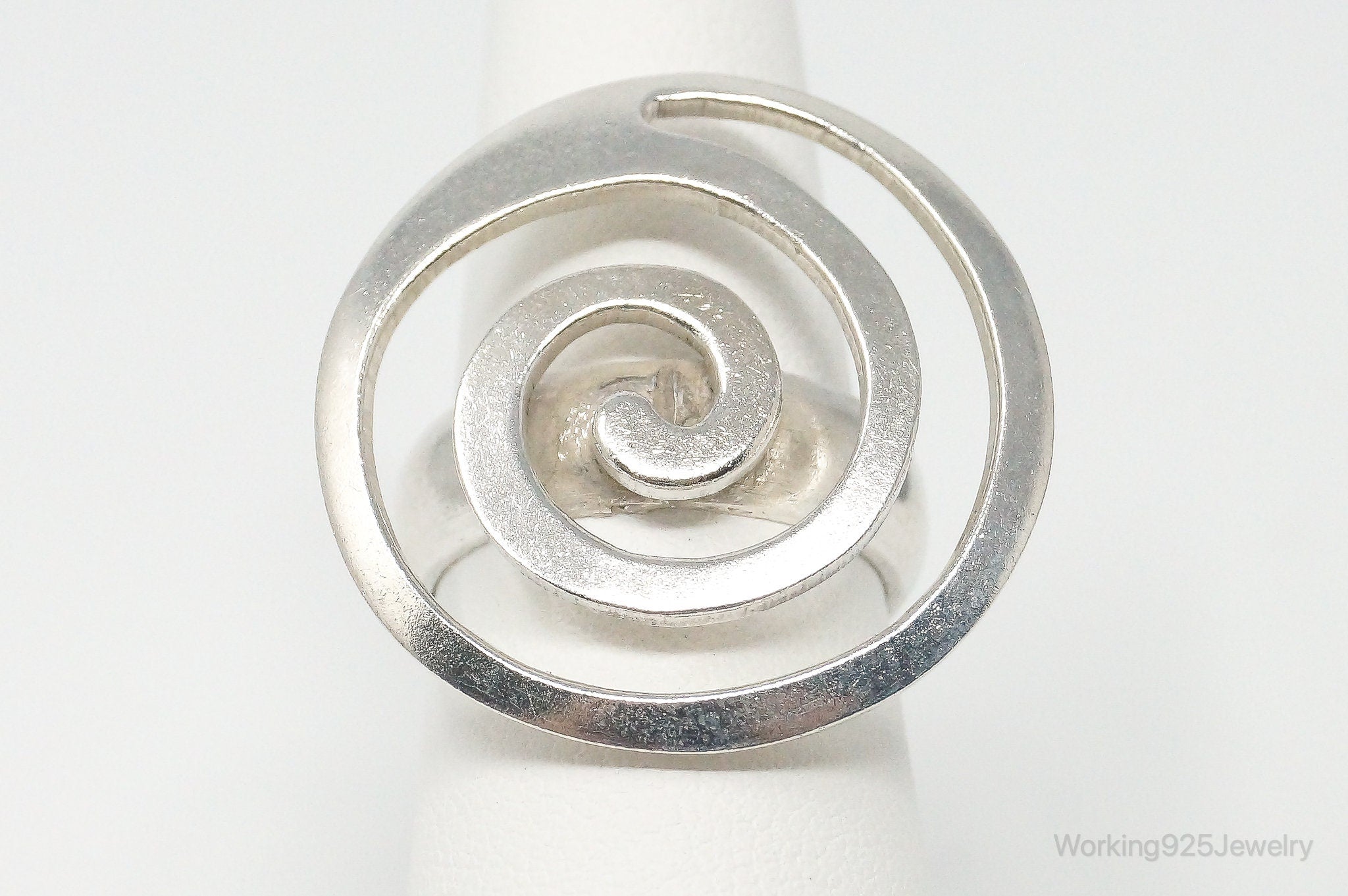 Vintage Modernist Style Sleek Large Spiral Sterling Silver Ring - Size 7.5