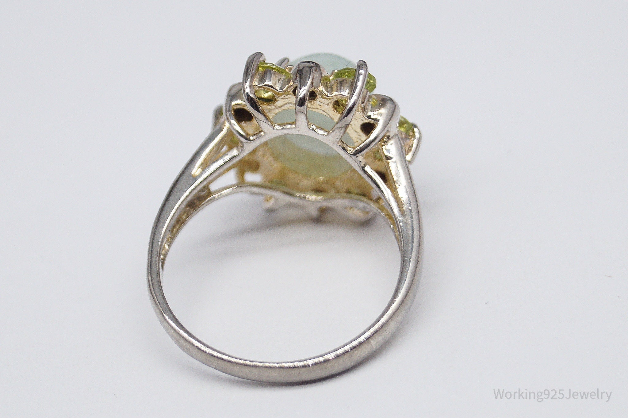 Vintage Green Jade & Peridot Sterling Silver Ring - Size 6