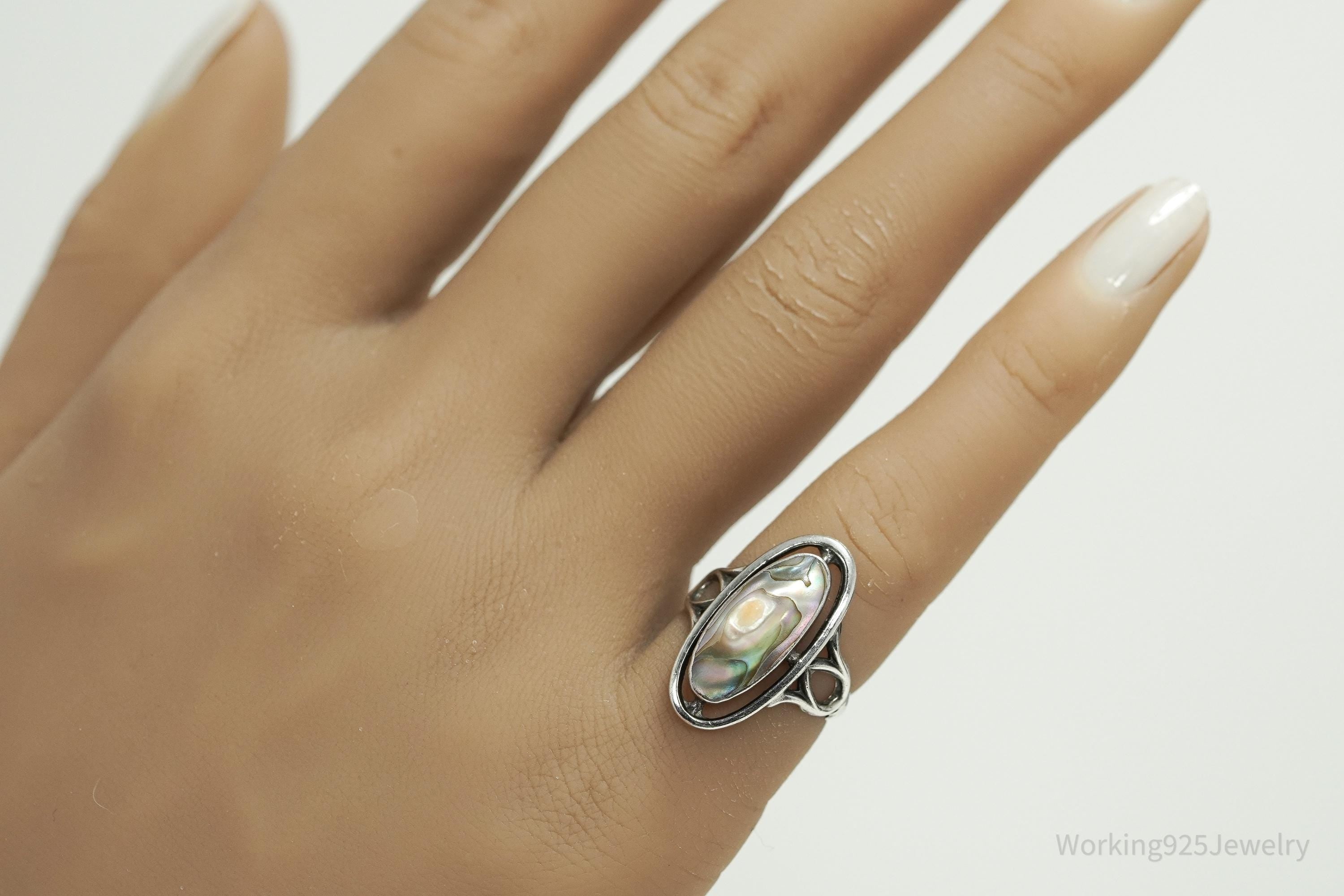 Antique Paua Abalone Shell Sterling Silver Ring - Size 5.25