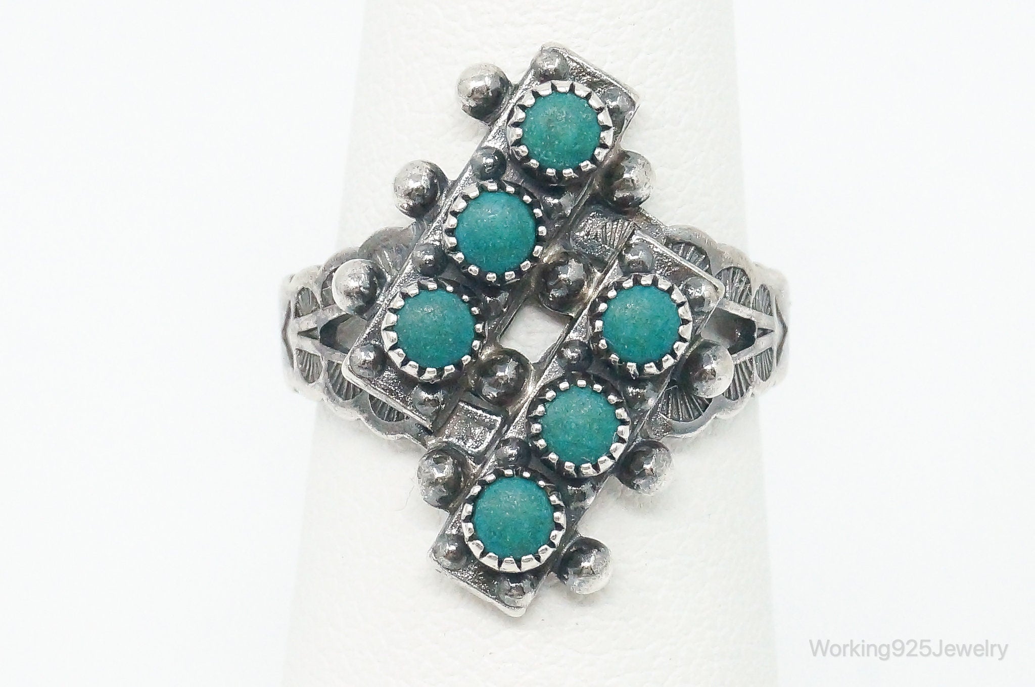 VTG Native American Turquoise Unsigned Sterling Silver Ring SZ 6.5