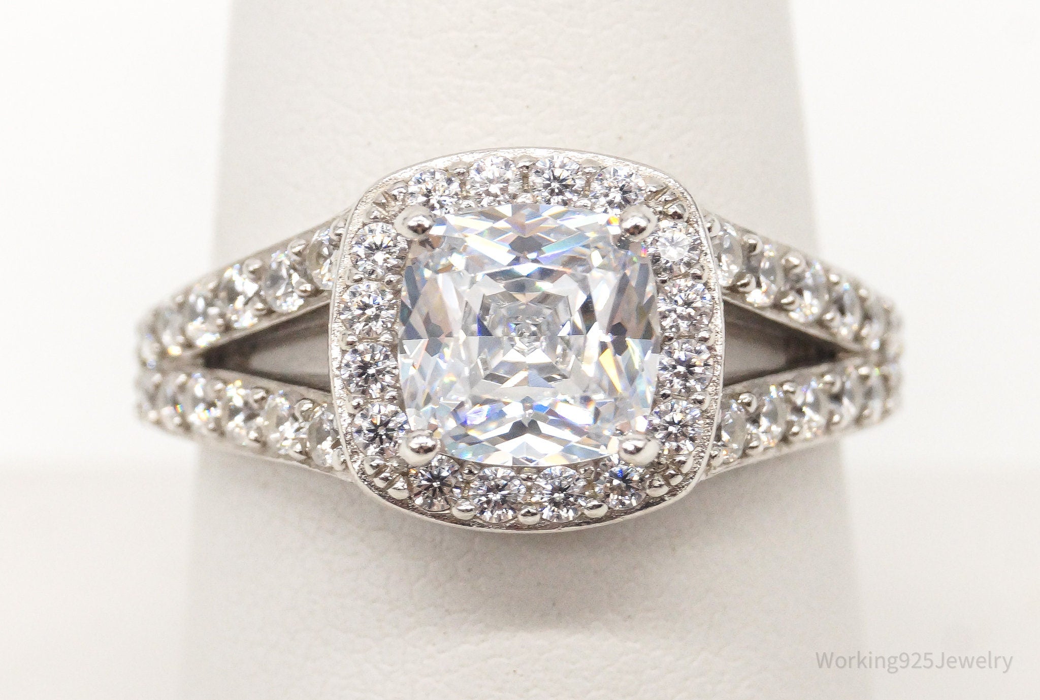 Vintage Designer Large Cubic Zirconia Sterling Silver Ring - Size 8