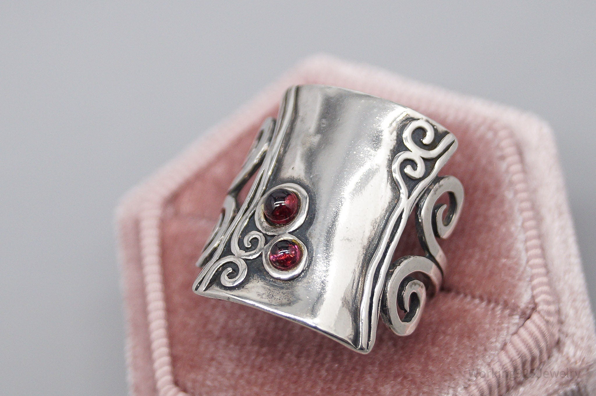 Vintage Israel Designer AS Rhodolite Garnet Sterling Silver Ring - Size 9.25
