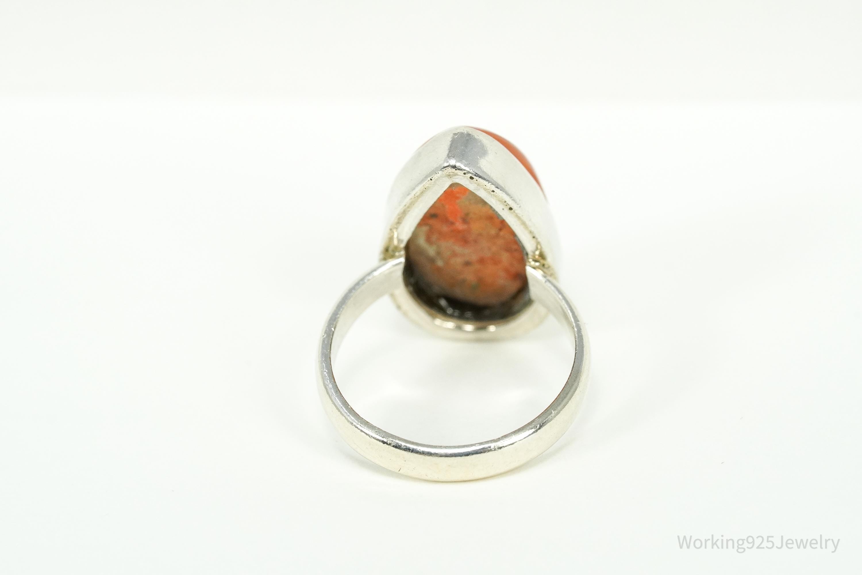 Vintage Large Mexico Fire Opal Sterling Silver Ring - Size 5.75