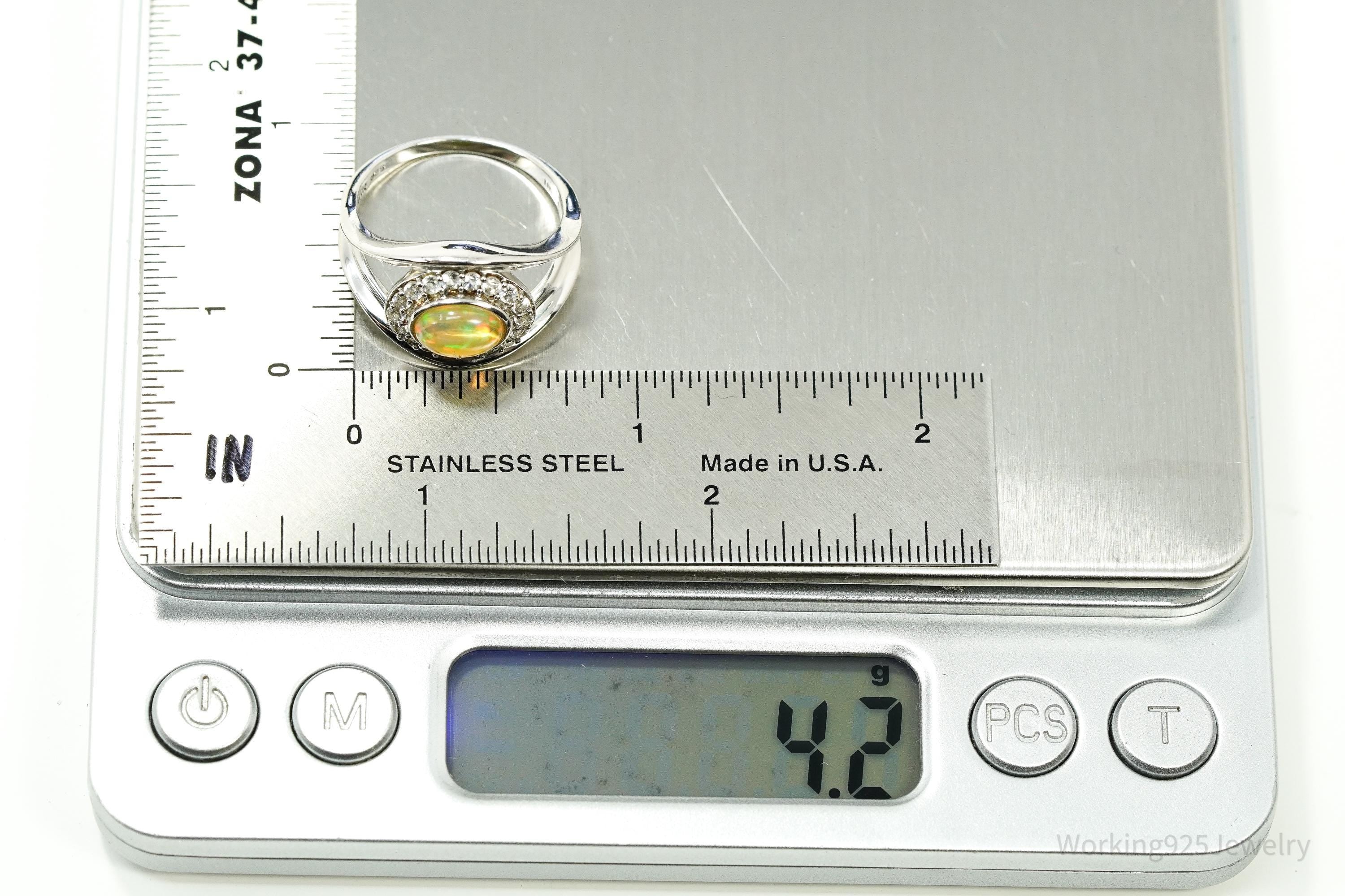 Vintage KHR Opal & Cubic Zirconia Sterling Silver Ring - Size 8.25