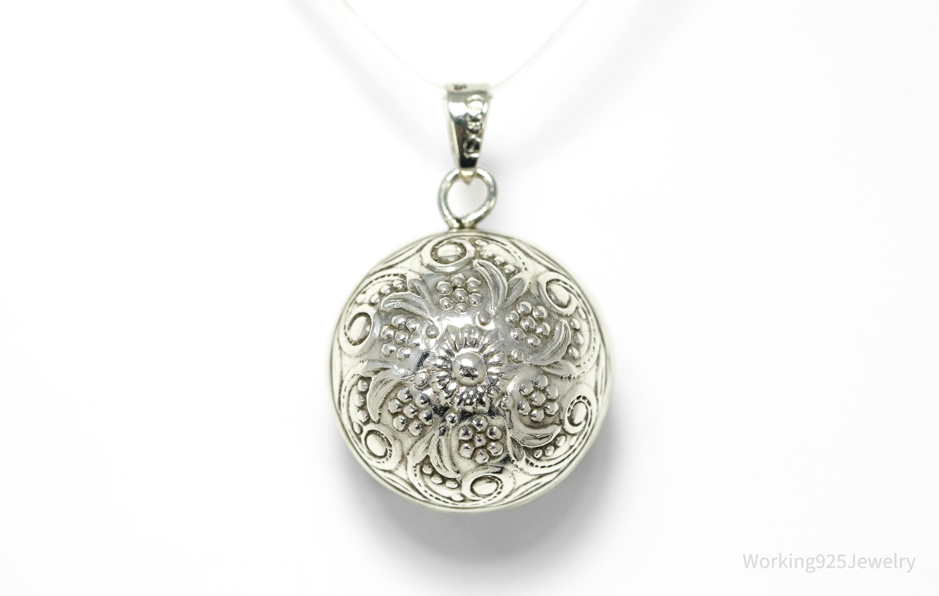 Vintage Ornate Sterling Silver Harmony Jingle Bell Ball Pendant