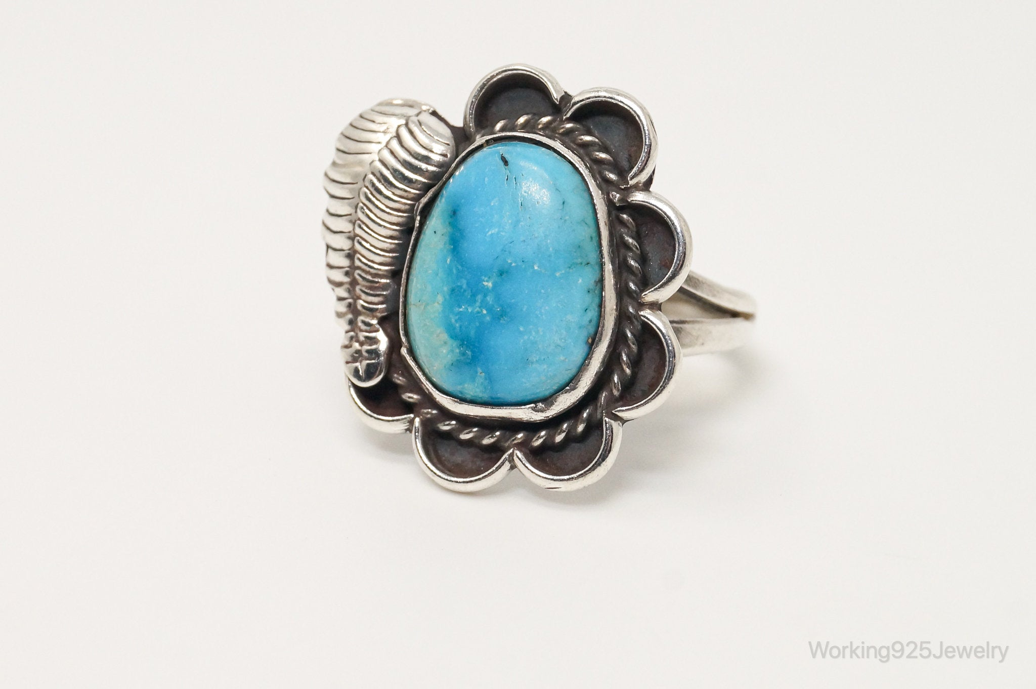 Vintage Native American Blue Turquoise Unsigned Sterling Silver Ring - Sz 9.25