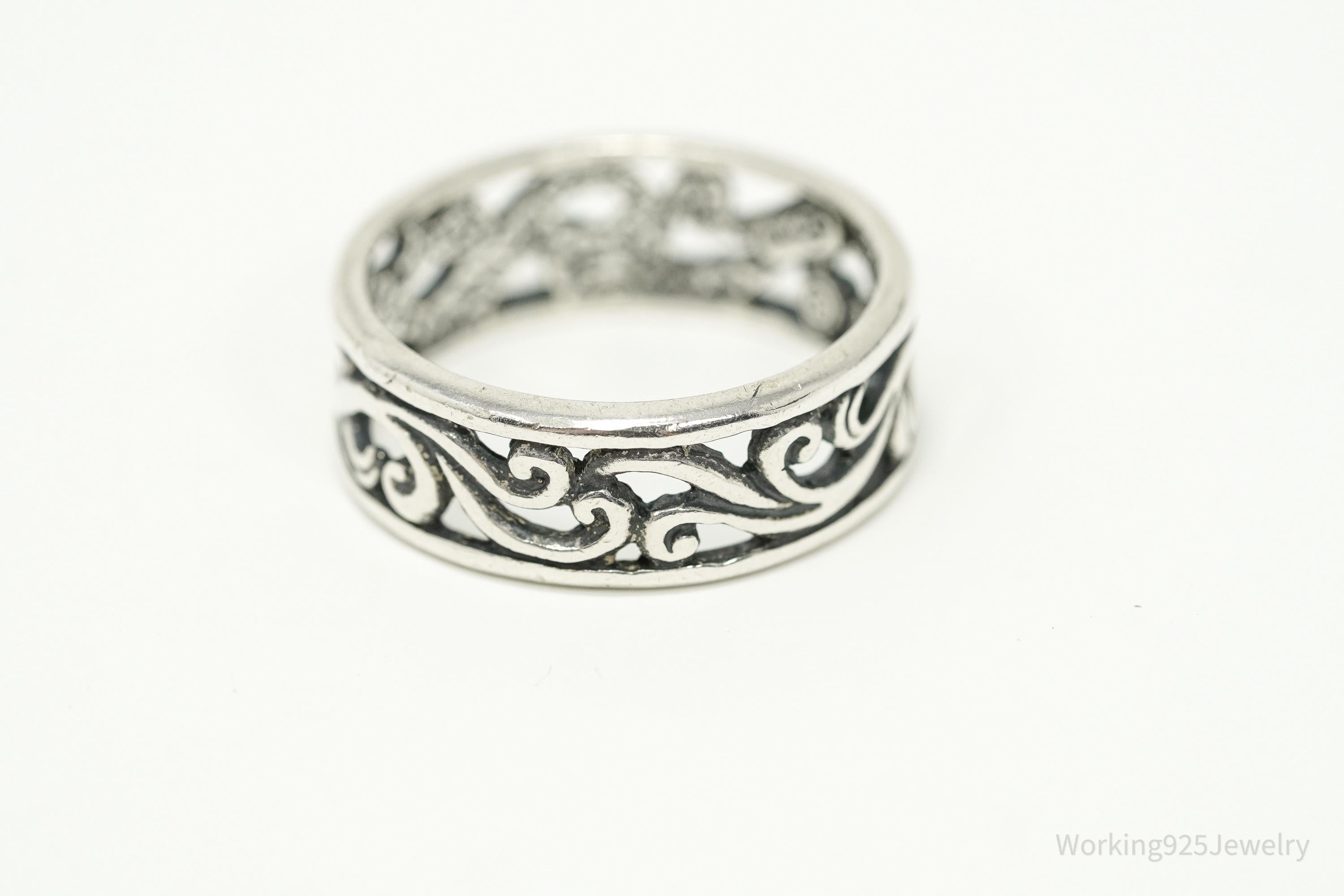 Vintage Scrolls & Swirls Sterling Silver Band Ring - Size 10