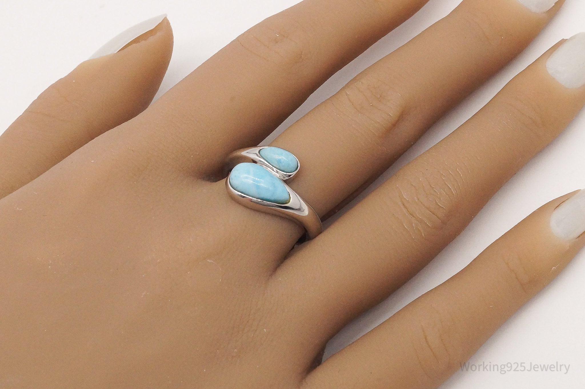 Vintage Designer JZ Blue Larimar Sterling Silver Ring - Size 8.75