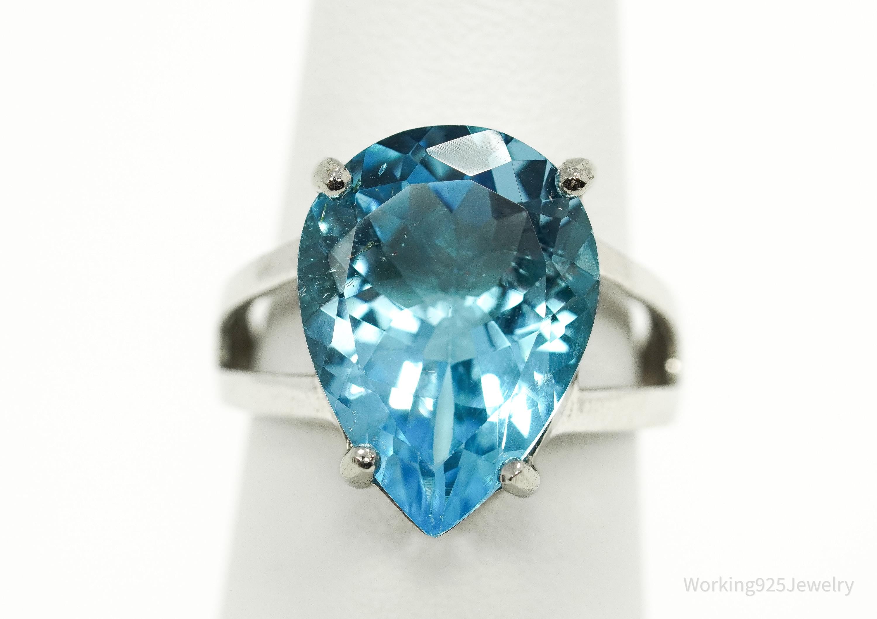 Vintage Large Blue Topaz Sterling Silver Ring - Size 7