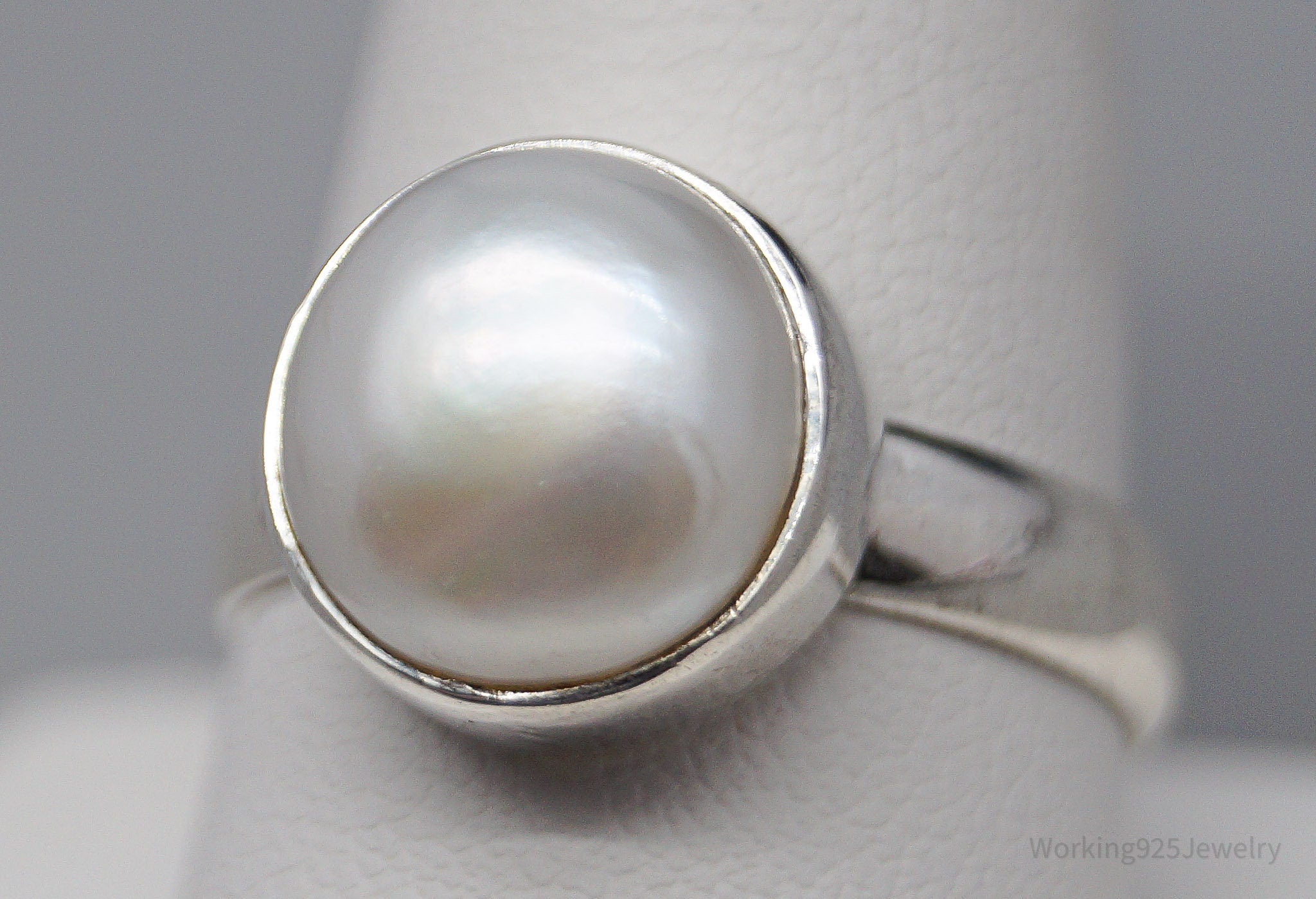 Vintage White Pearl Sterling Silver Ring - Size 10
