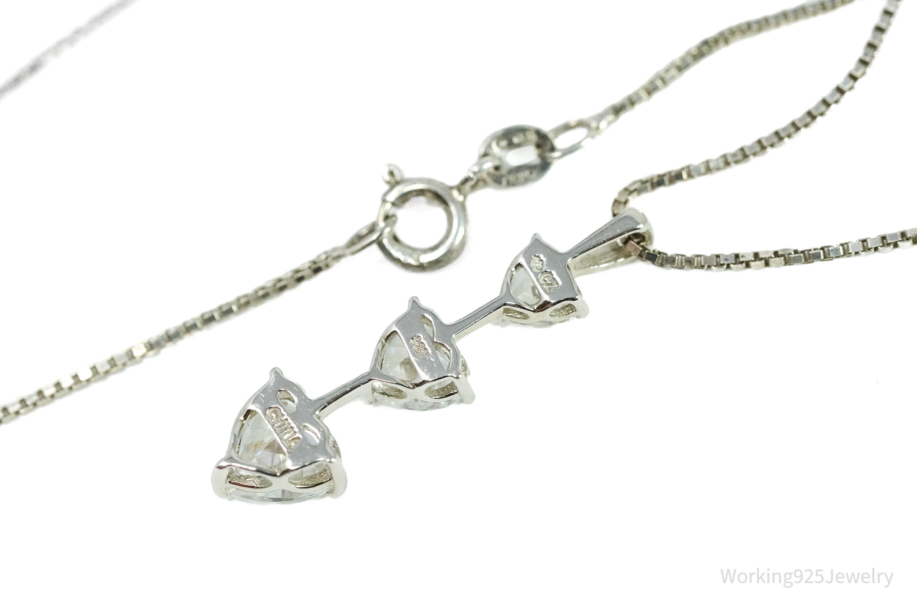 Vintage Cubic Zirconia Hearts Sterling Silver Necklace 20"