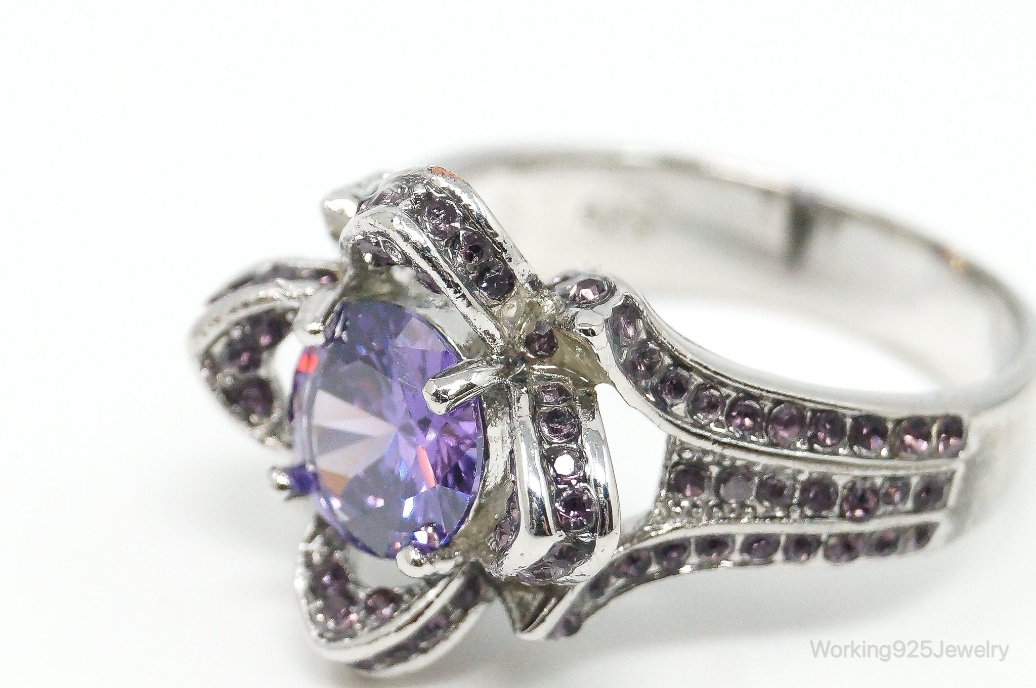 Vintage Purple Cubic Zirconia Amethyst Sterling Silver Ring - Size 10