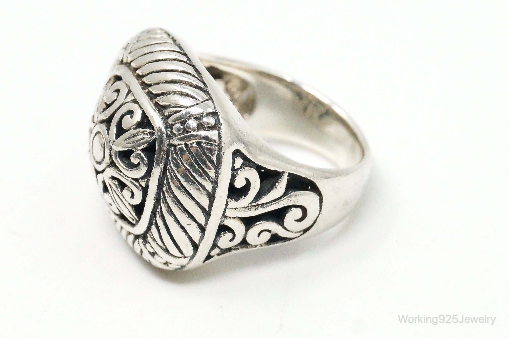 Vintage Tall Bali Style Scroll Swirls Sterling Silver Ring - Size 6.25