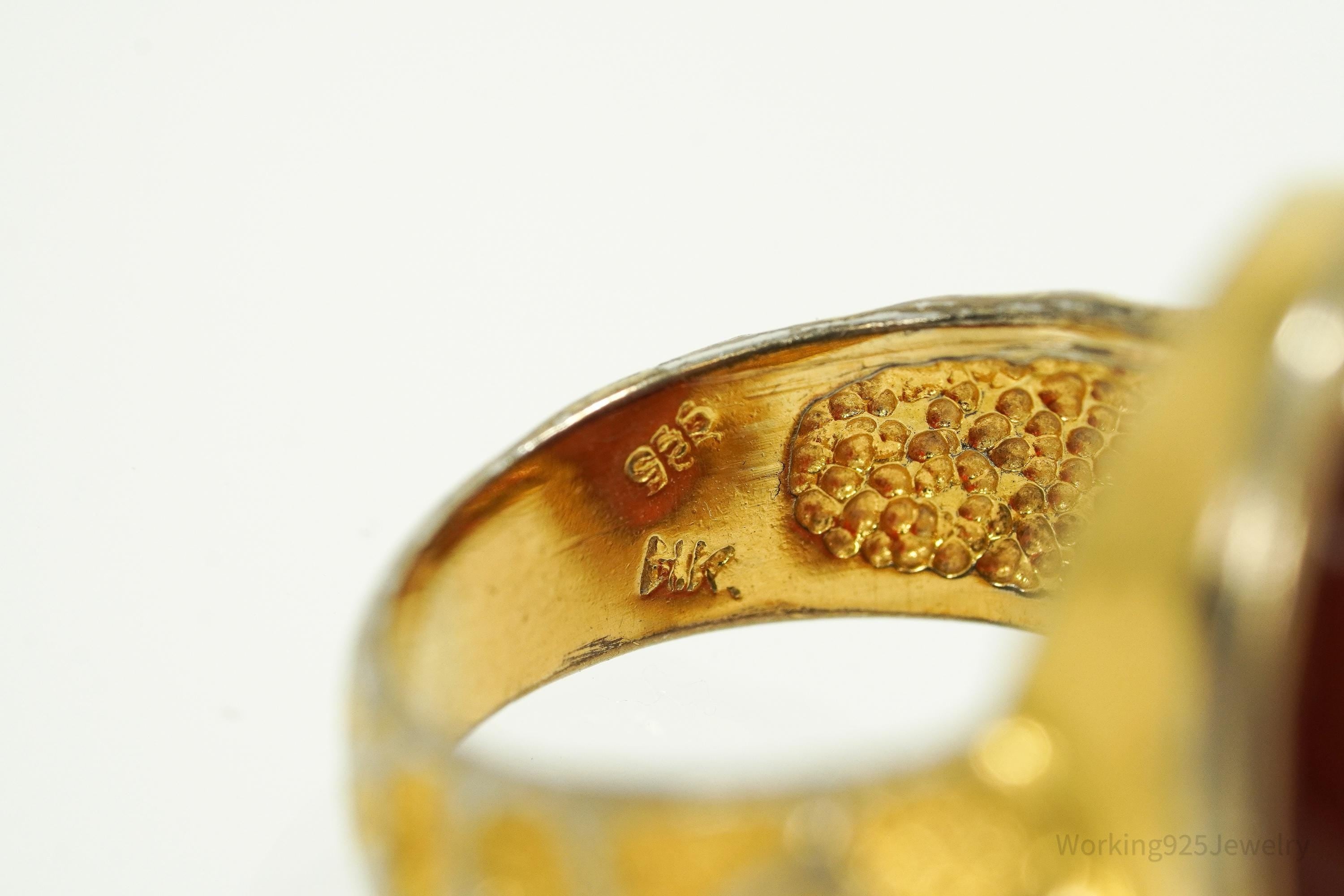 Vintage Designer BADAVICI Carnelian Gold Wash Sterling Silver Ring - Size 6.5