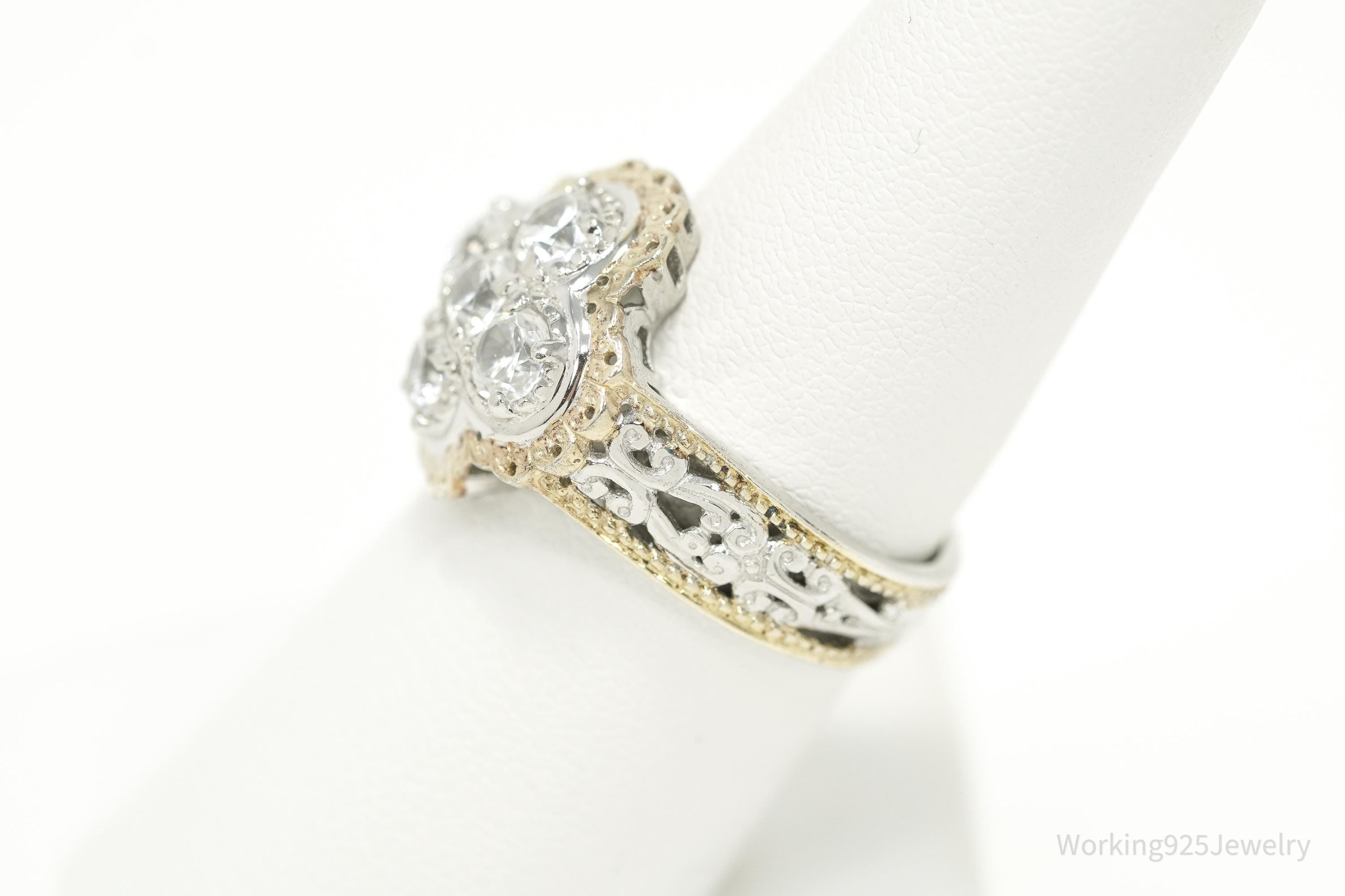 Michael Valitutti White Zircon Gold Vermeil Palladium Sterling Silver Ring Size 7.5