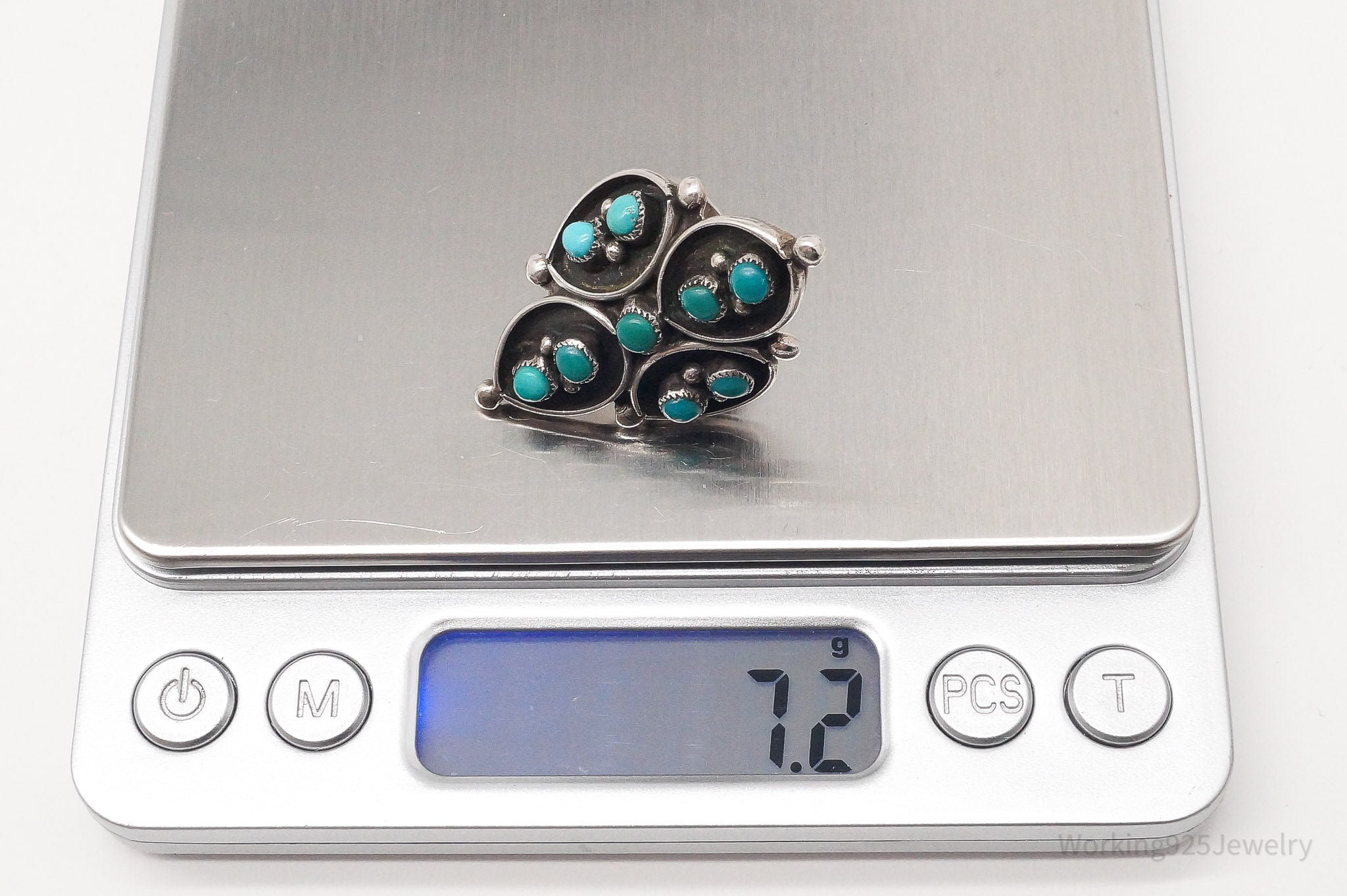 Vintage Native American Snake Eye Turquoise Unsigned Silver Ring Size 6.75